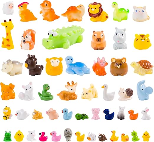 52pc Mini Resin Animal Figurines Set - Enchanted Fairy Garden & Desktop Decor, Eco-Friendly Collectible Gift | Vibrant Miniature Resin Animals for Moms, Women & Nature Lovers