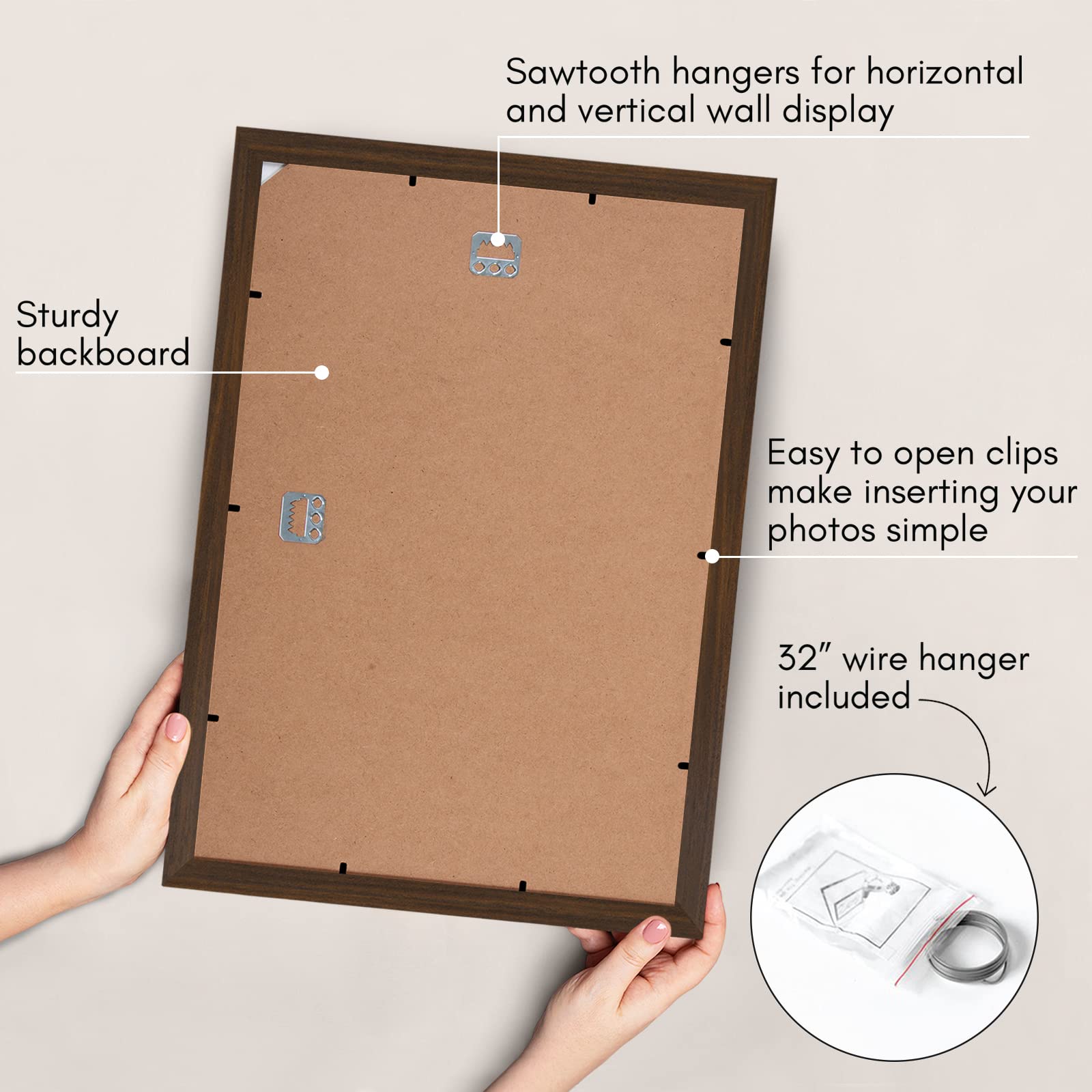 Americanflat 13x19 Picture Frame in Walnut - Composite Wood with Shatter Resistant Glass - Horizontal and Vertical Formats for Wall with Included Hanging Hardware