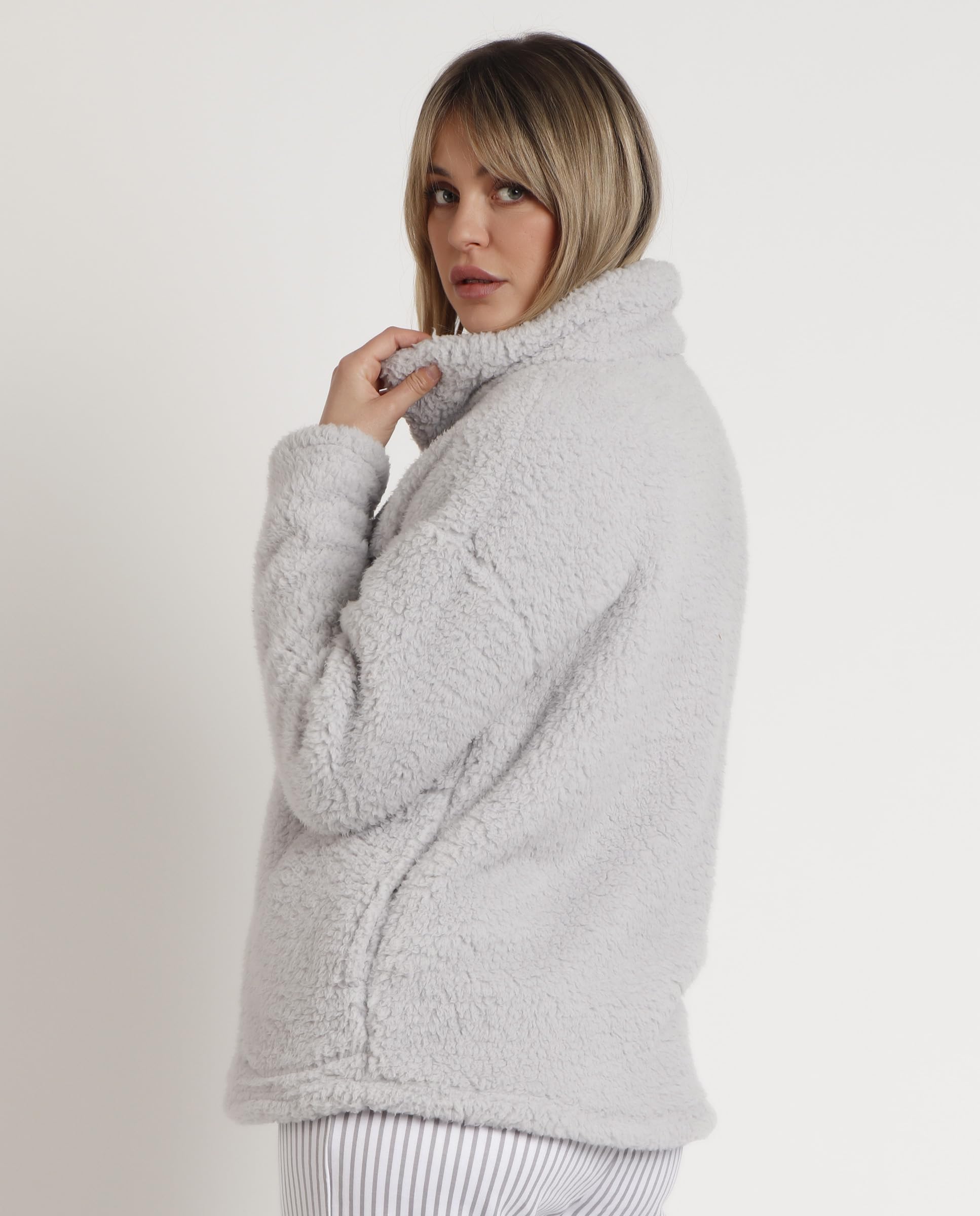 Bata Manga Larga Soft Home (FR/ES, Letras, L, Regular, Regular, Gris)