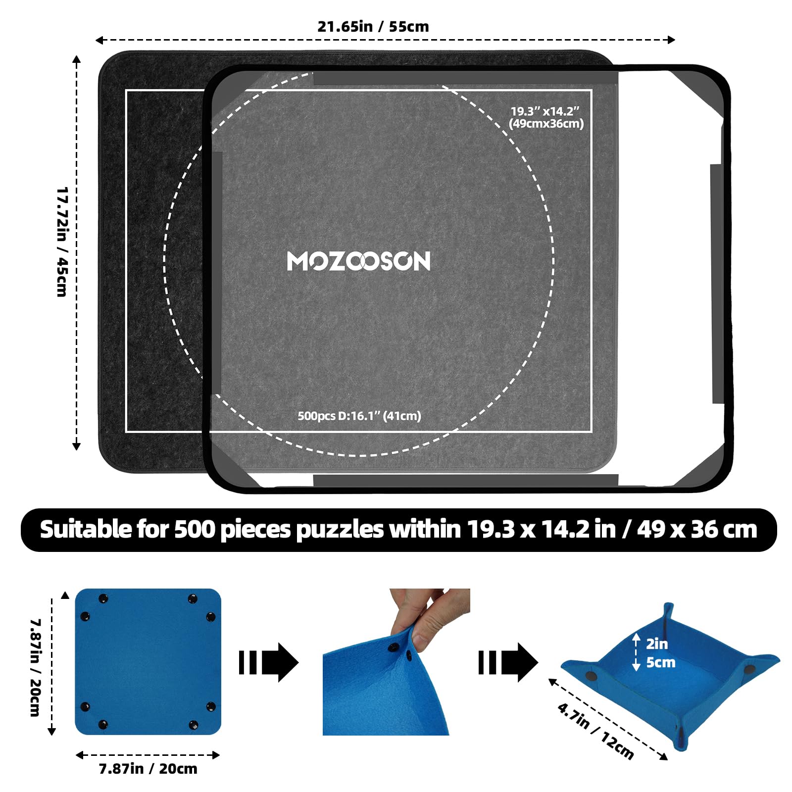 MOZOOSON Tablero para Puzzle 500 Piezas niños, Tapete Puzzle Portátil para 300/500 Puzzle Piezas, 55x45cm, Jigsaw Puzzle Board Superficie Antideslizante, Niños Regalo para Guarda Puzzle
