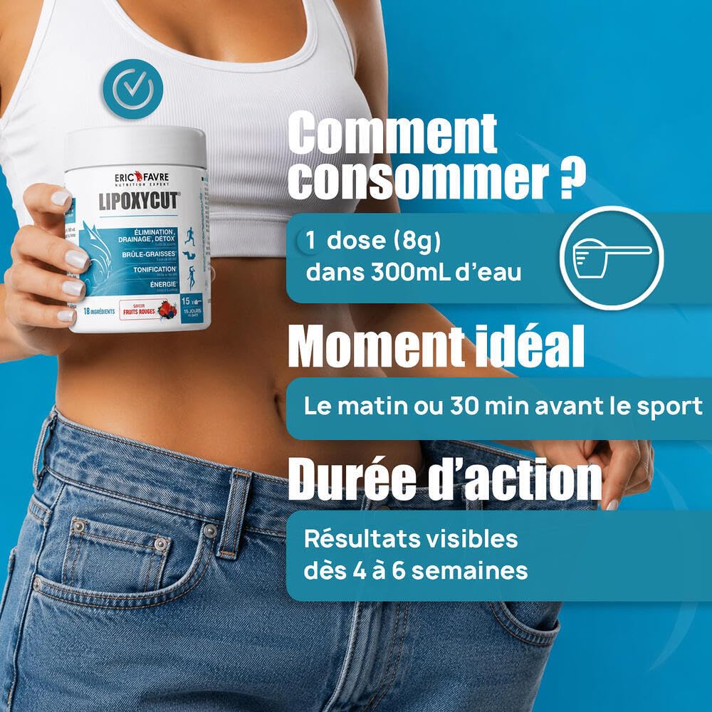 LIPOXYCUT FAT & SUGAR - Complément Alimentaire - Formule 4 en 1 avec L-Carnitine, Thé Vert, Café Vert & Vitamines - Faible en Sucres - 120g - Boisson Pomme Verte, Citron - Eric Favre