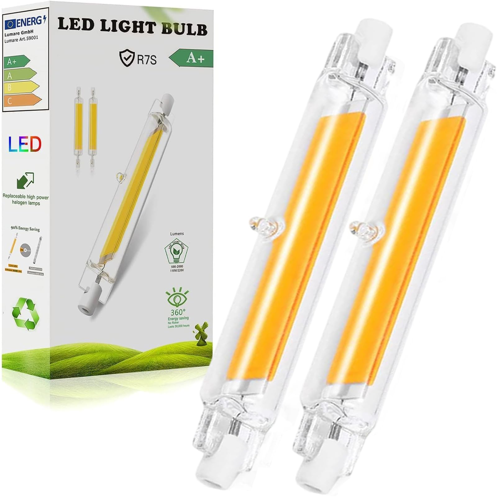 R7S LED Stab 78mm Dimmbar – 20W Ersetzt 200W Halogen, 2000 Lumen, 4500K Naturweiß, 2er Pack, Flackerfrei