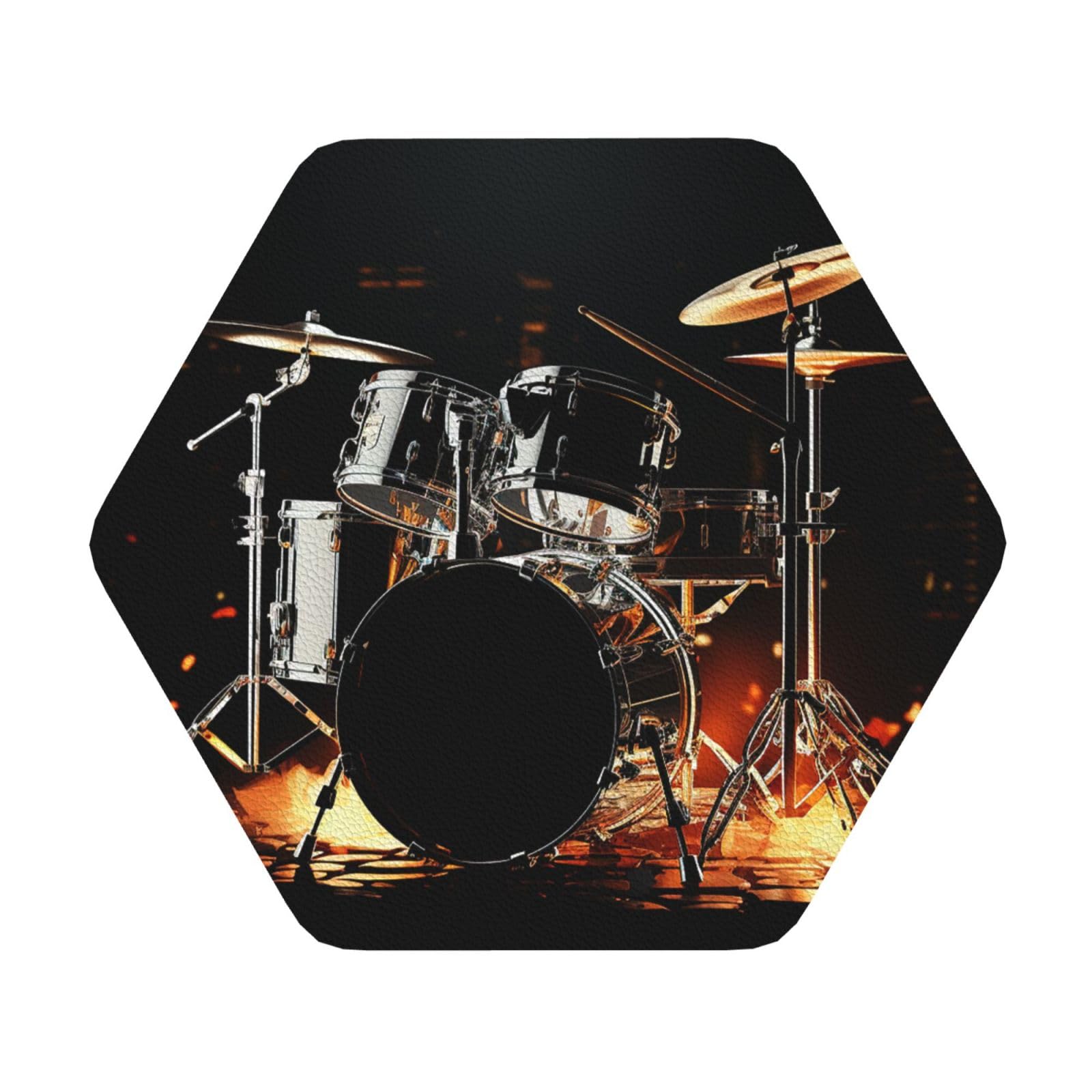 Fodpand Hexagon Drummer Drink Coasters Set Of 4, Heat Resistant Leather Coasters Fuuny Bar Beer Beverage Coaster For Drinks, Absorbent Cup Mat For Tabletop Protection, Housewarming Gift