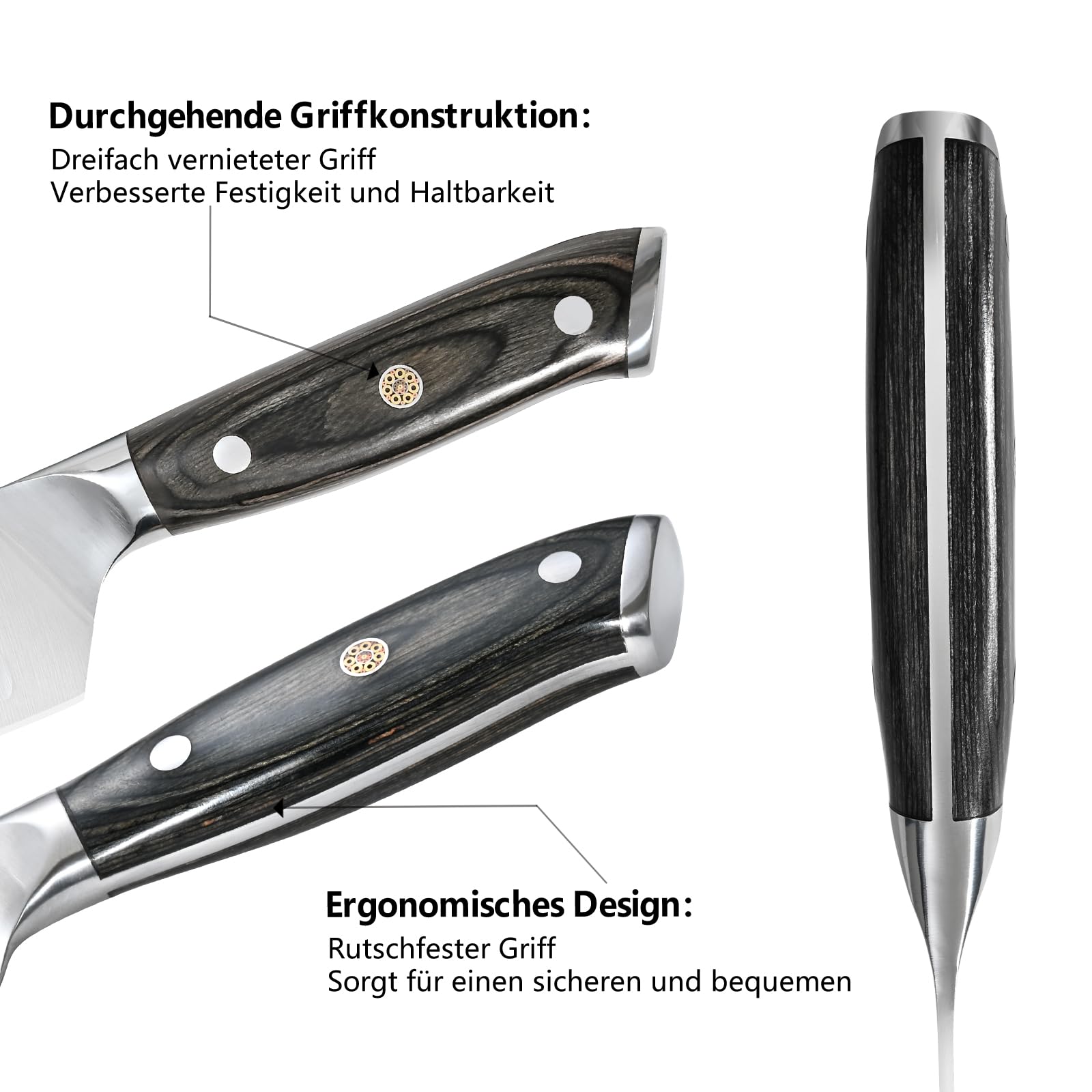 Messerblock Set 8 Teilig mit Messerschärfer, Edelstahl Küchenmesser Set mit Holz Messerblock, Kochmesser 20 cm, Brotmesser, Santokumesser, Universalmesser, Schälmesser, Küchenschere