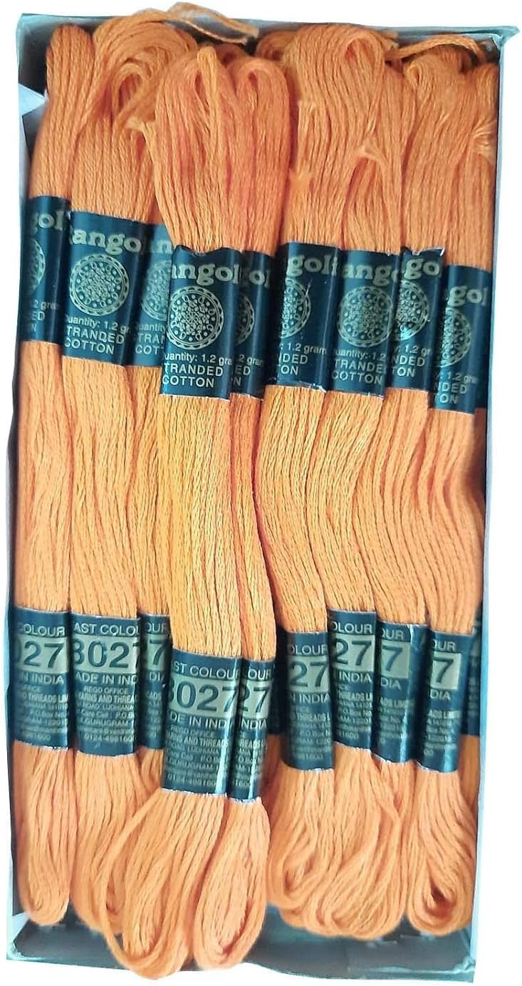 Anchor Cross Stich/Long Stich Embroidery Cotton Threads,Pack of 25, 8 Mt Each Skeins (Light Orange)