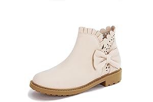 Girls Bow Ankle Boots: Ruffled Chunky Heel with Classic Side Zipper Dress Booties
