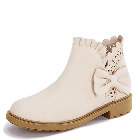 Girls Bow Ankle Boots: Ruffled Chunky Heel with Classic Side Zipper Dress Booties