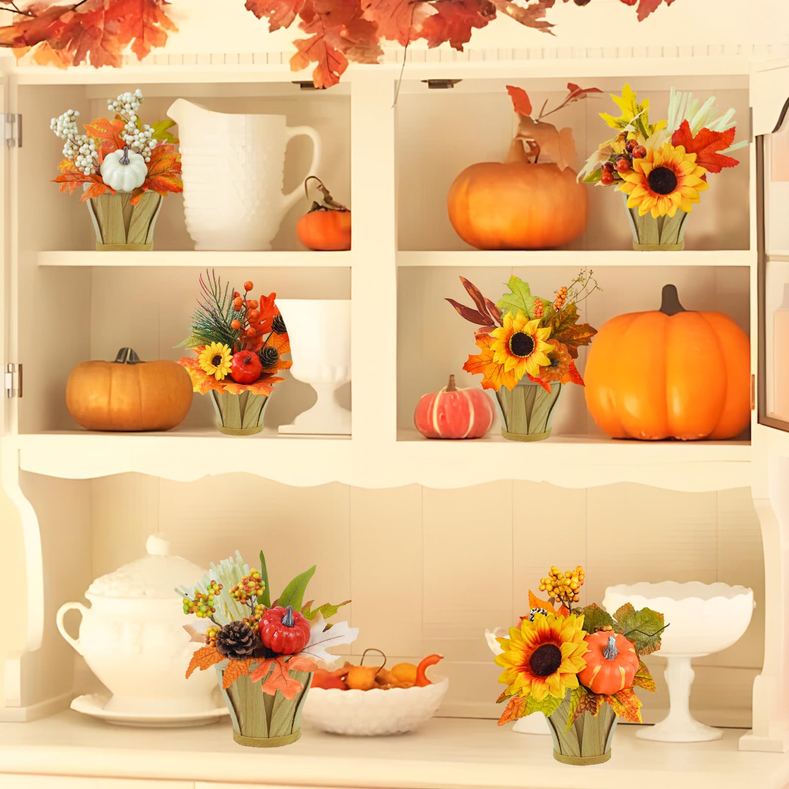 6 decorazioni autunnali da tavolo, graziosi centrotavola autunnali con zucche bianche arancioni da tavolo, decorazioni autunnali per casa, autunno, raccolto, cucina, camino, caminetto,