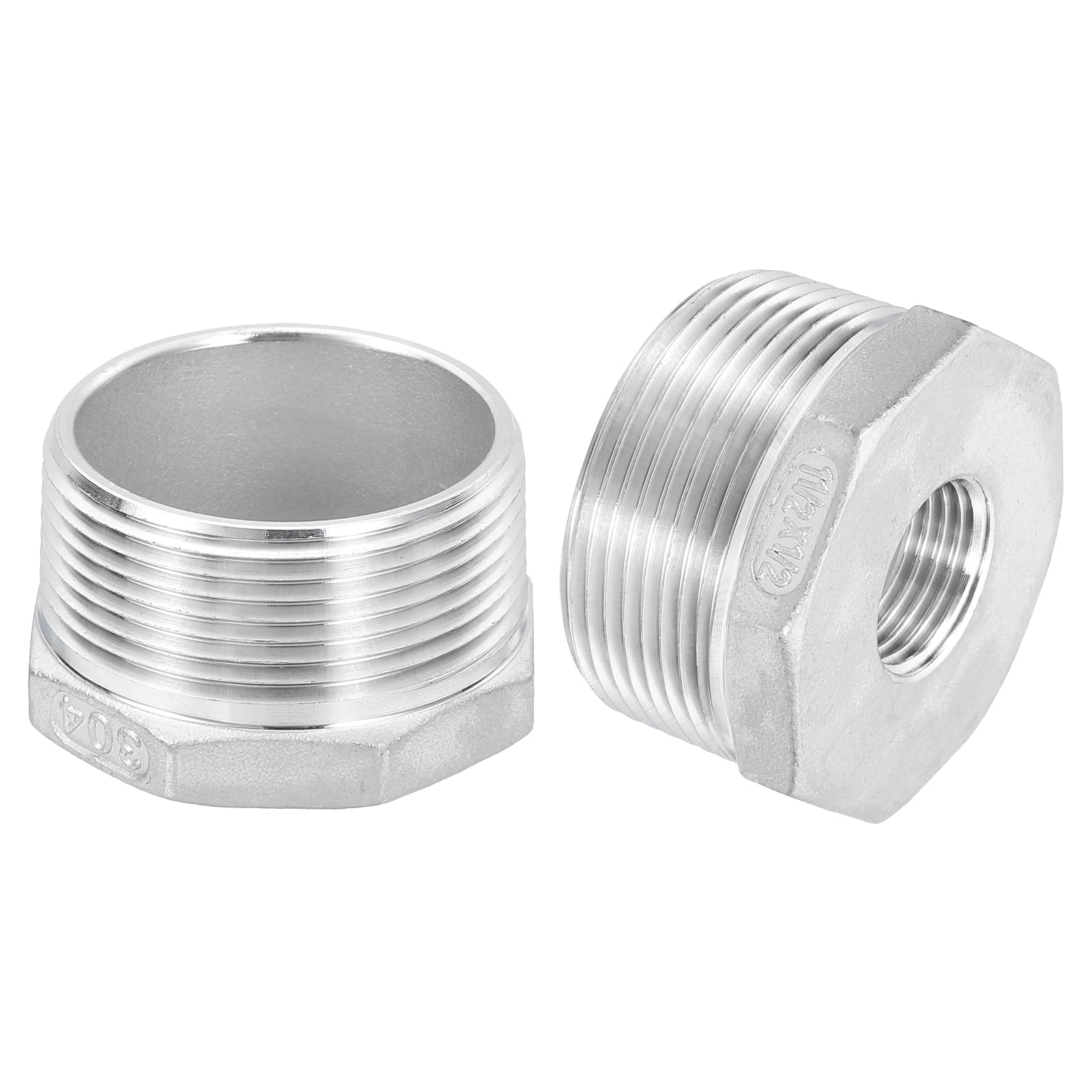 uxcell 1Pcs 1-1/2" Male NPT to 1/2" Female NPT 304 Stainless Steel Reducer Hex Bushing, Reducing Cast Pipe Adapter Fitting for industrial, oil/gas, water, HVAC, and plumbing systems