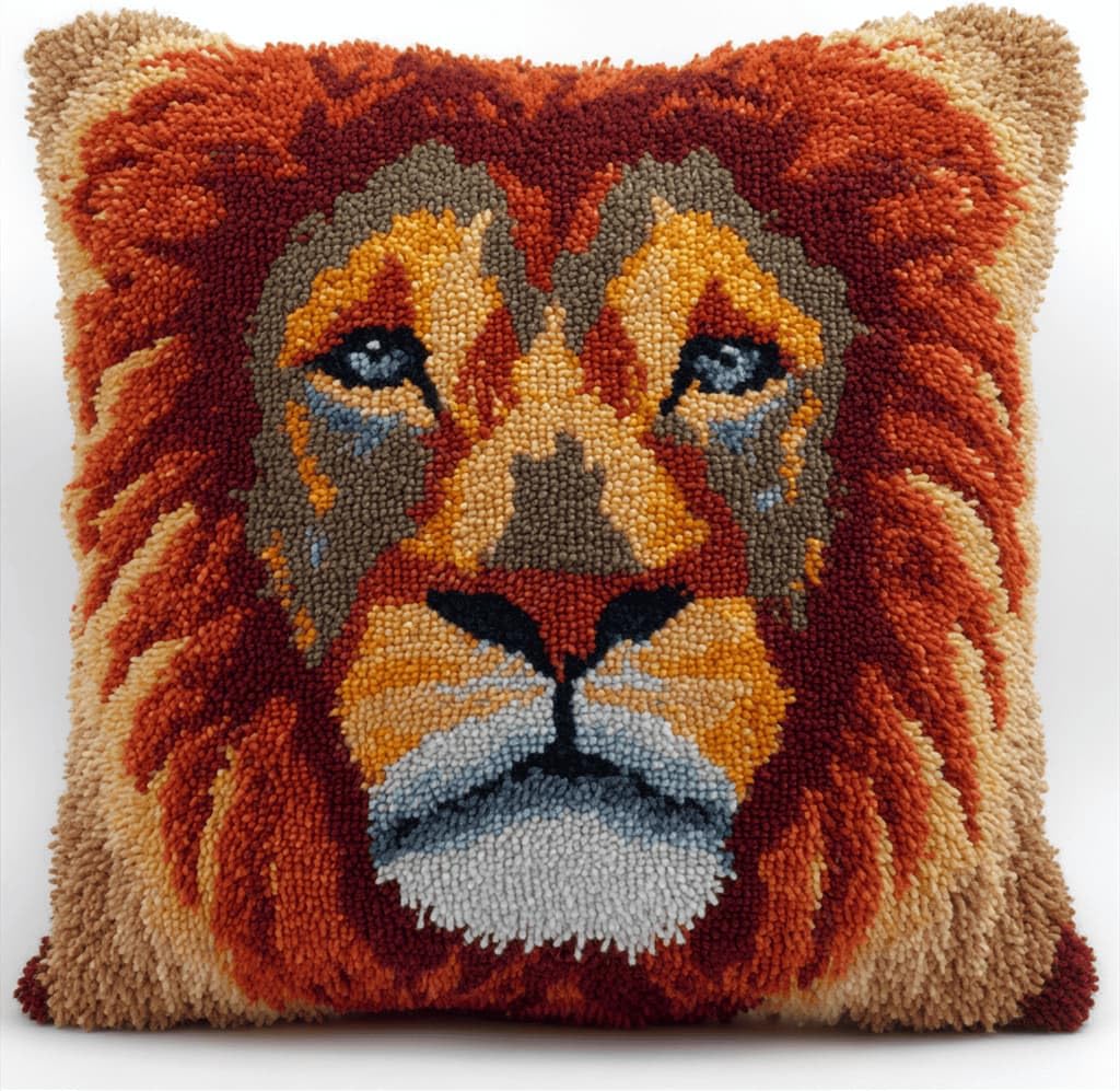 Kitquiver Latch Hook Kits Lion for Adults,Beginners DIY Latch Hook Cushion Kits and Latch Rug Kits Cross-Stitch Embroidery Cushion Cover for Home Sofa Decoration 17X17 in