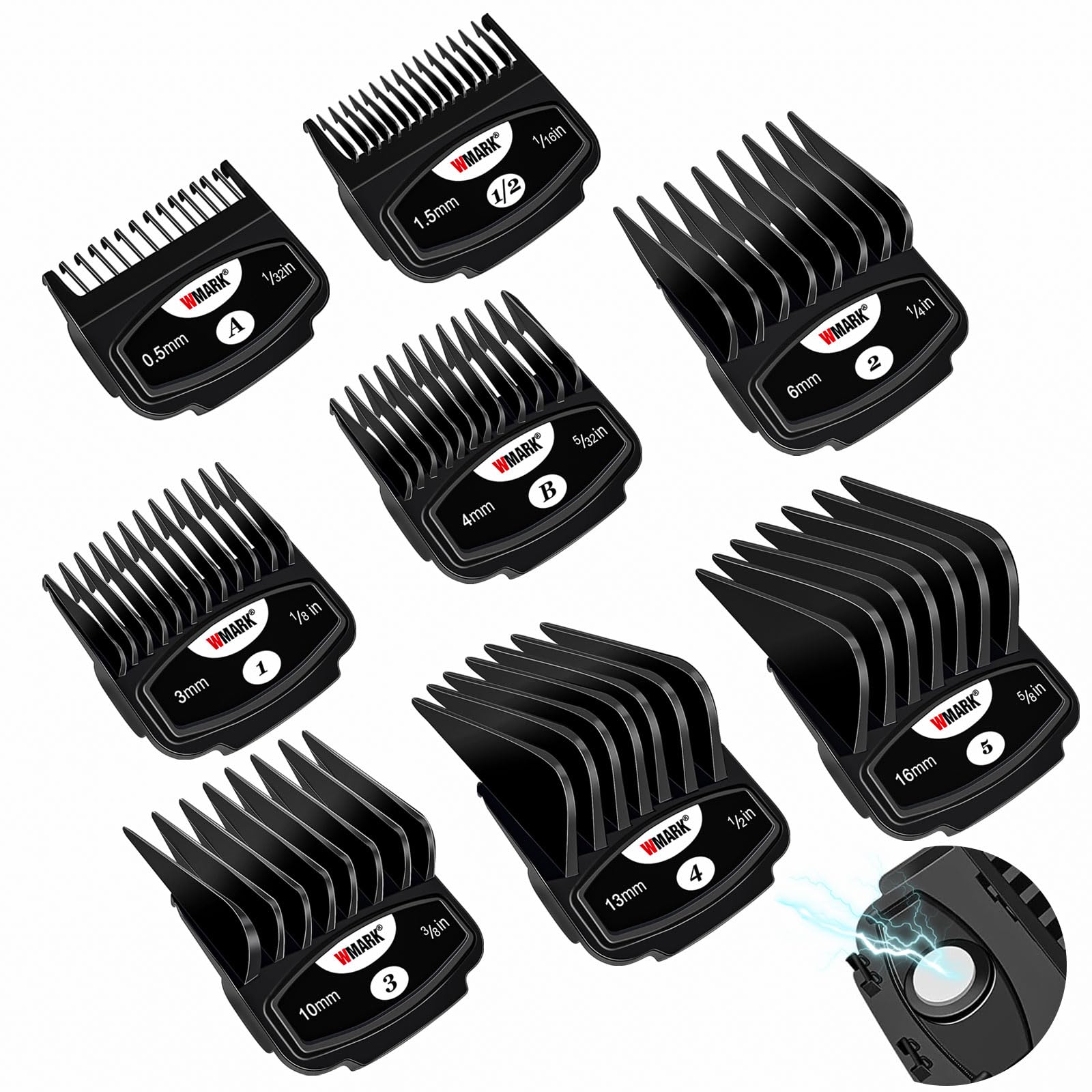 Magnetic Clipper Guards Cutting Guides Compatible with Wahl Clippers,8 Cutting Lengths 1/32"（0.5mm) to 5/8"(16mm),Fits Most Cordless/Cord Clippers (8packs)