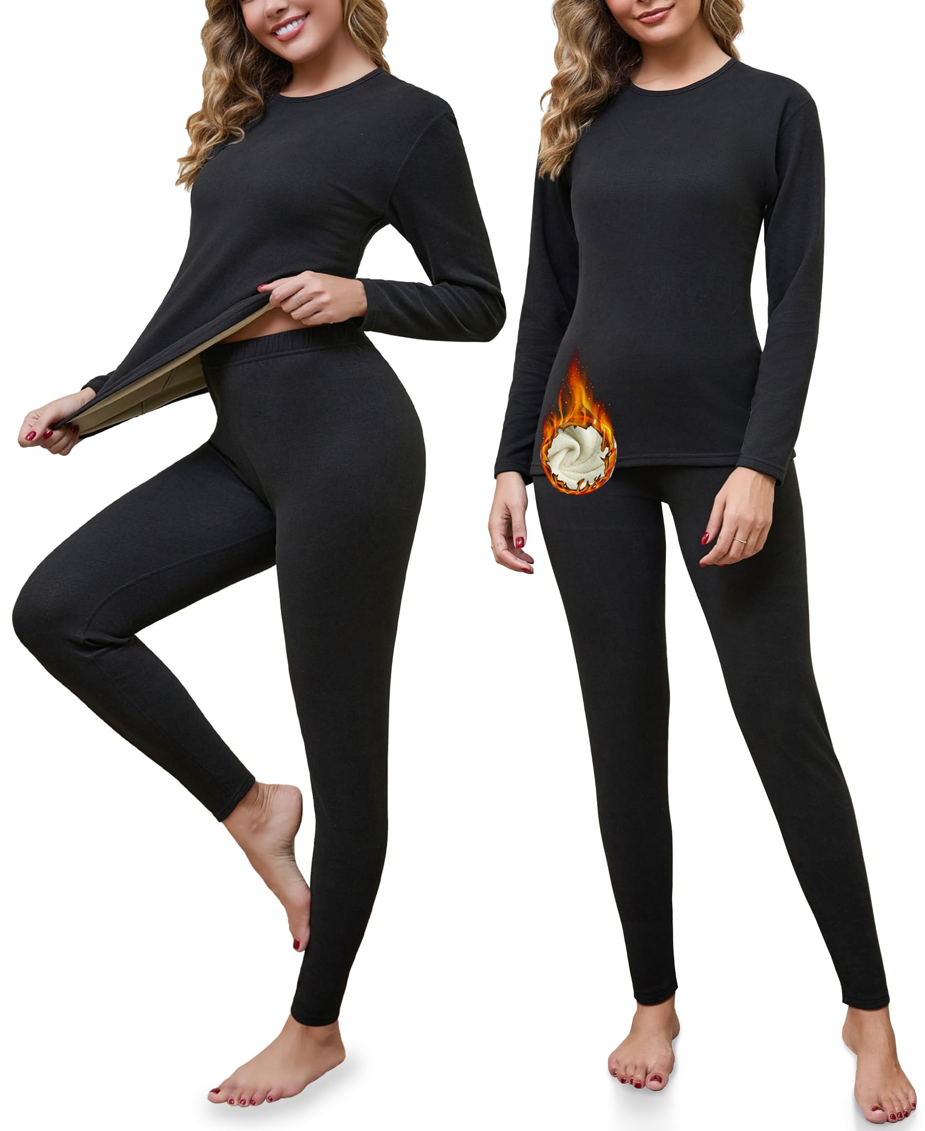 2 Set Thermal Underwear Set for Women Long Johns with Fleece Lined Base Layer Women Cold Weather Top Bottom-picture-21