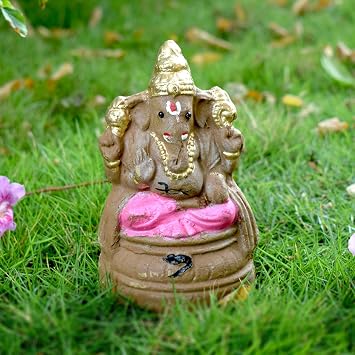 Puja N Pujari Eco Friendly Ganesha Idol Ganesha Chaturti Pink 6.5"