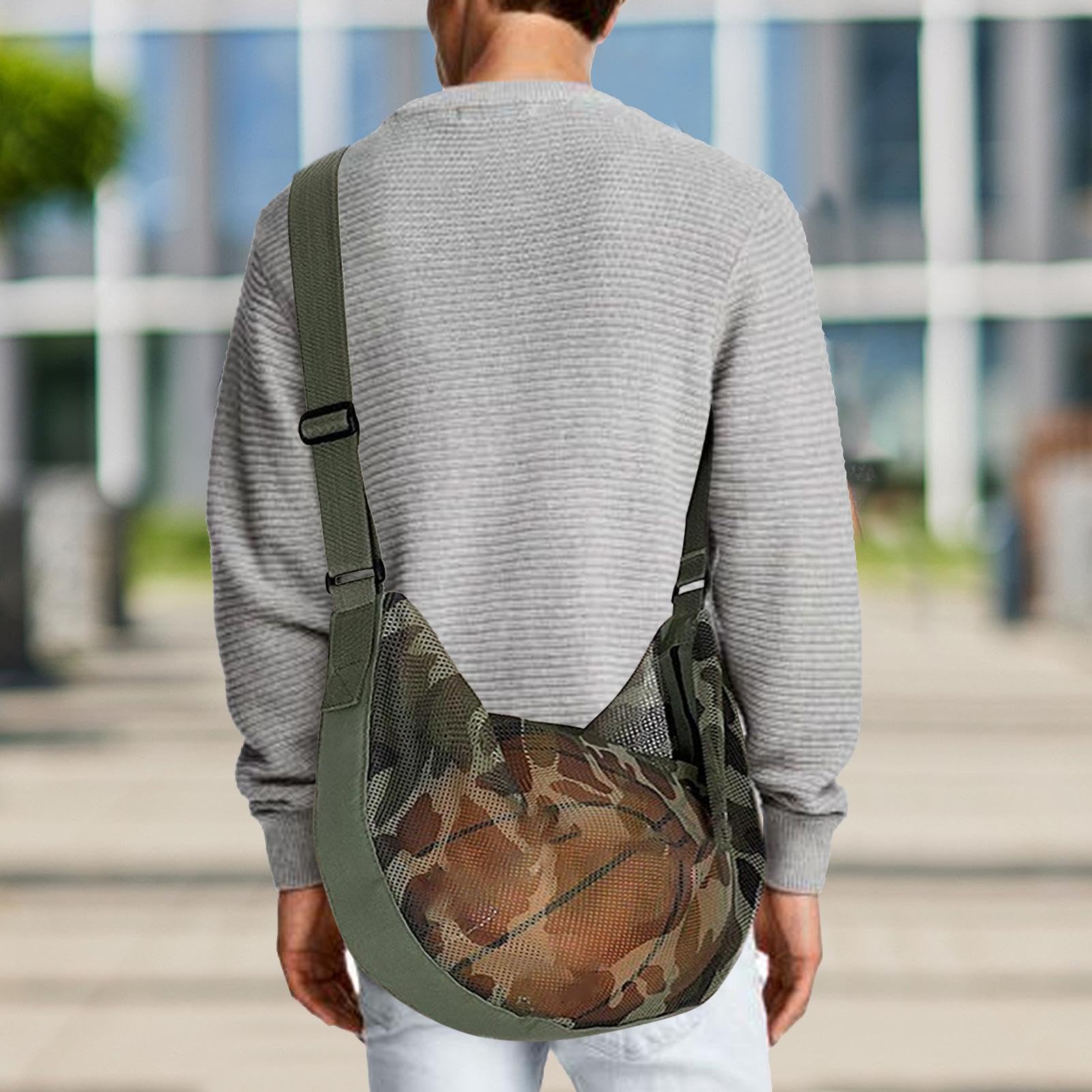 Sports Ball Bag Mesh, Ball Bag Heavy Duty With Drawstring, Volleyball Holder With Zipper, Single-Shoulder Pack Sport Equipment Storage Net, Pocket Soccer Ball Net Bag For Hiking Beach Campus Park