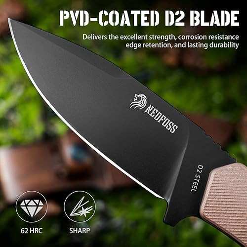Miniatura 2 de NedFoss BOAR - Cuchillo de supervivencia de hoja fija con iniciador de fuego y funda de cuero, 8.66 pulgadas, revestimiento de PVD, cuchillo de