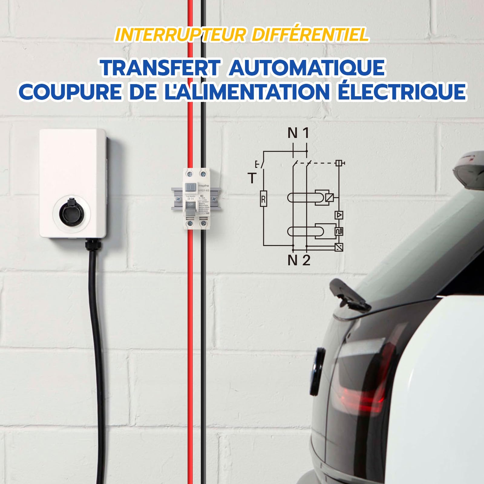 Disjoncteur différentiel FI type B 63 A 30 mA 2 pôles RCCB pour EV