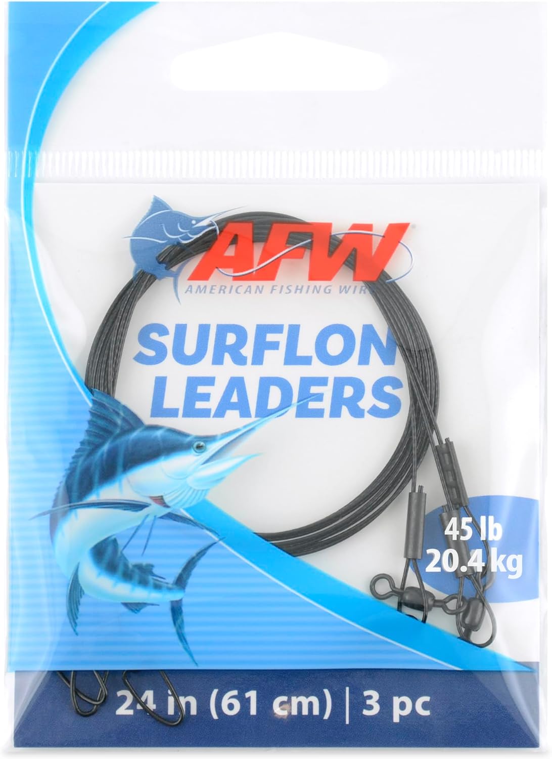 AFW Surflon Fishing Leaders – Black Nylon Coated Stainless Steel Wire, Swivel & Snap, 3 Pack, Variety Pack – Strong Leader Line for Catfishing & Toothy Game Fish