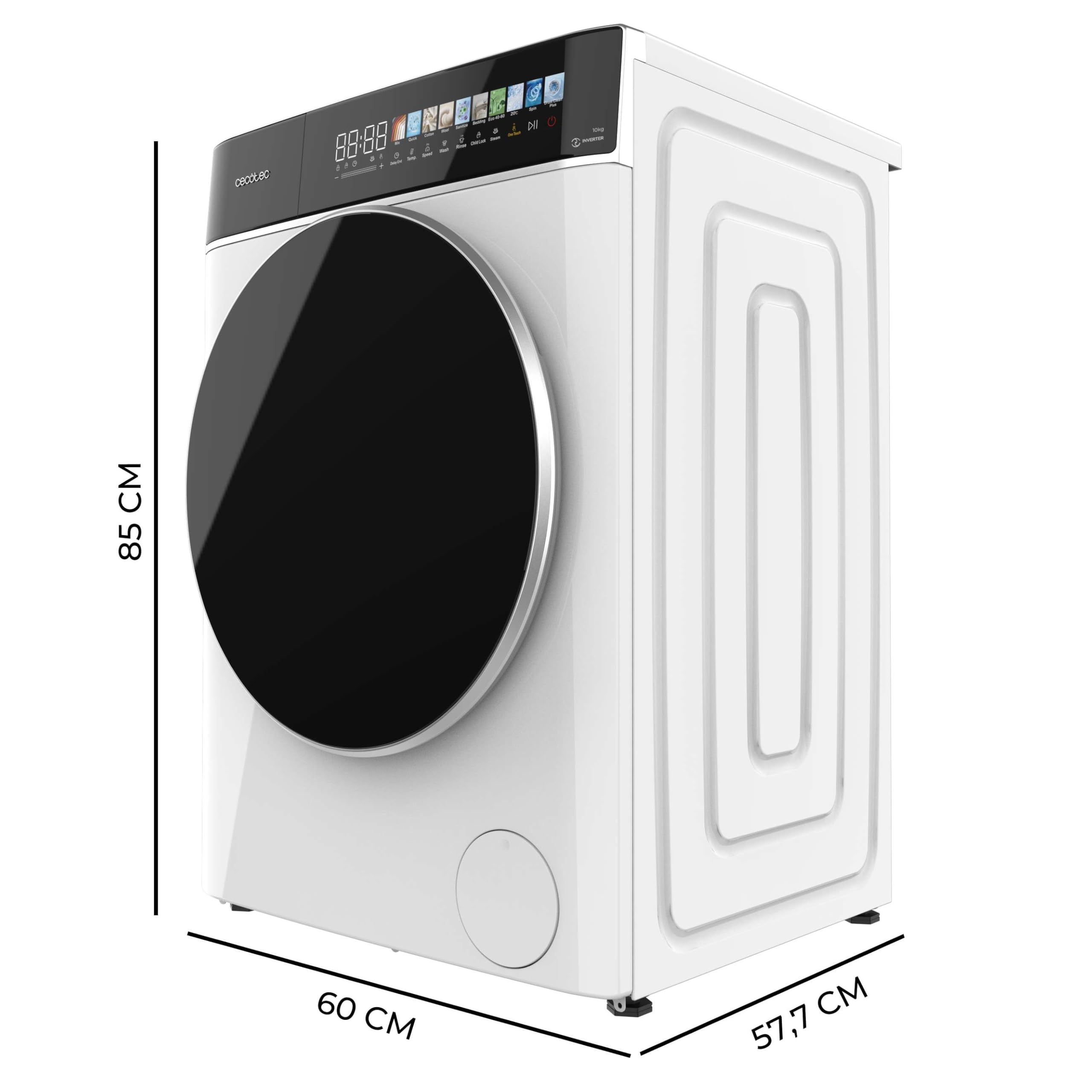 Cecotec Lave linge Frontal Bolero DressCode 10900 Inverter FullColor A, Machine à laver 10 kg, 1400 tr,min, écran 10,3", moteur Inverter, 11 programmes, SteamMax, classe A, Spa Care, Drum Clean Plus
