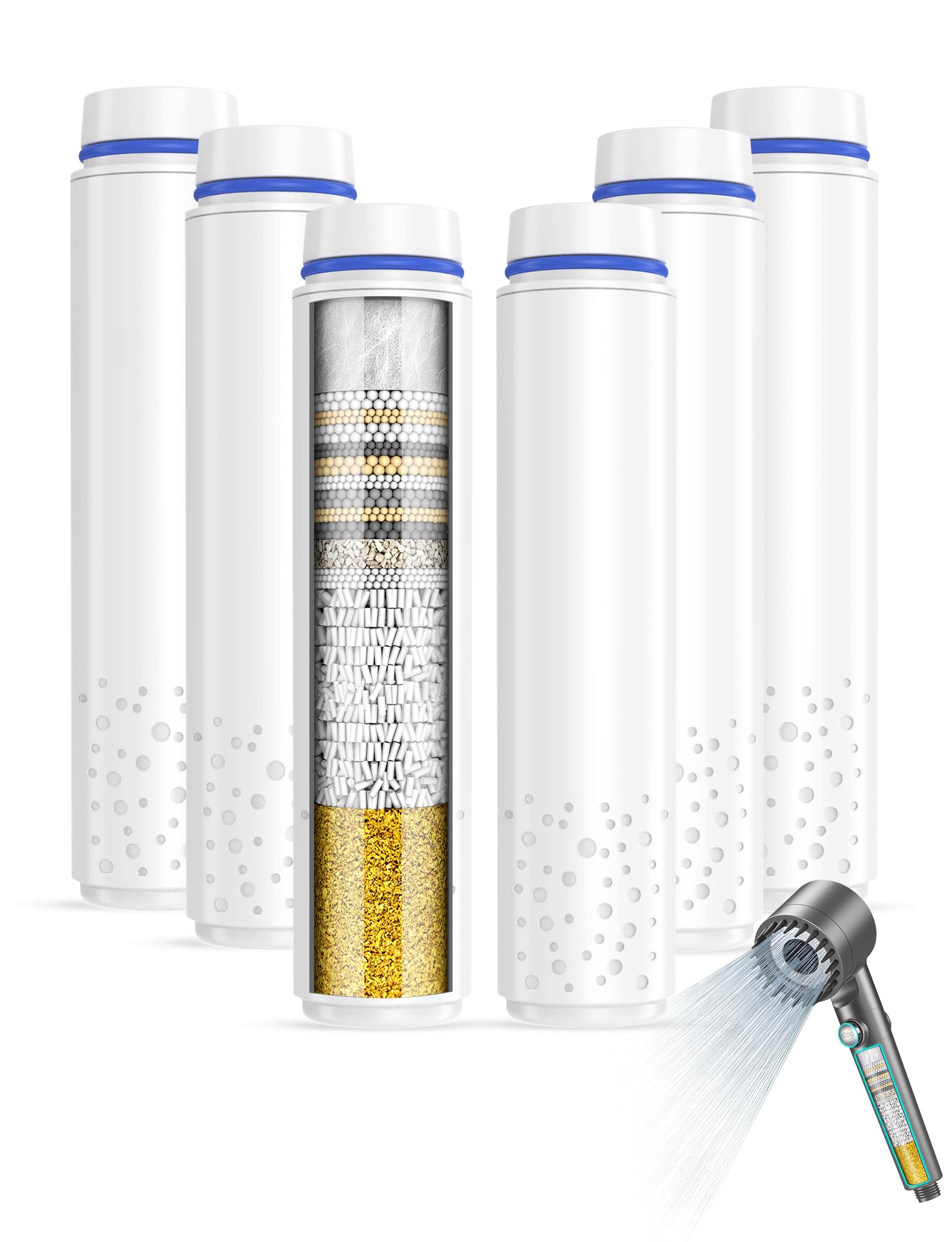 MEKO 6Pack Replacement Shower Head Filter Cartridge Only for ASIN B0CQY4ZT6K, B0CYBSGZK8, B0D3BXLSJZ, B0D3ZXNJP7, B0DJVR5TTK, Shower Head Filter MEKO 6Pack Replacement for Hard Water (Blue)