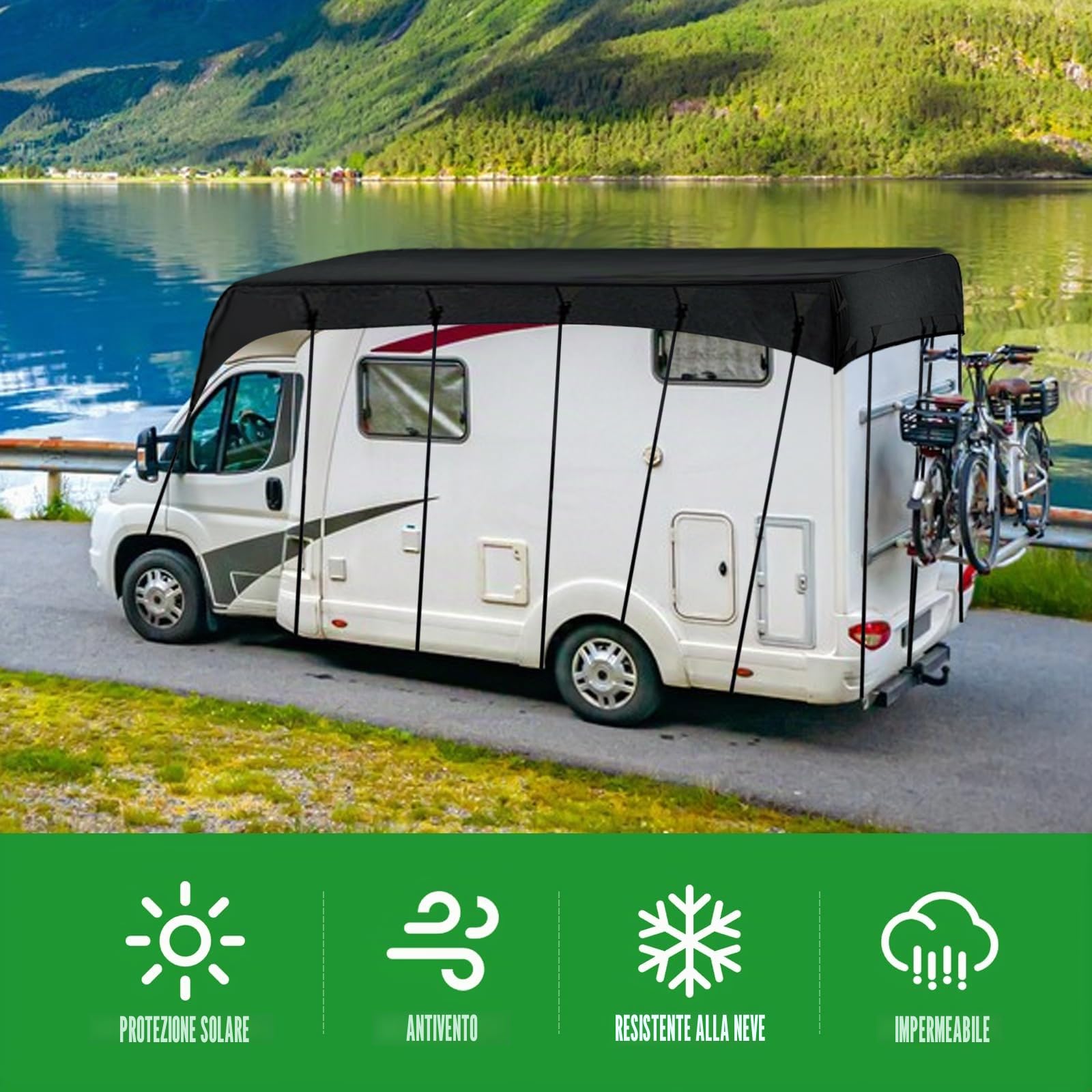 Copertura per camper, telo impermeabile per roulotte, tessuto Oxford 210D universale, copertura superiore, protezione antigelo e UV, copertura per roulotte per viaggi in camper (7,5 x 3 m)