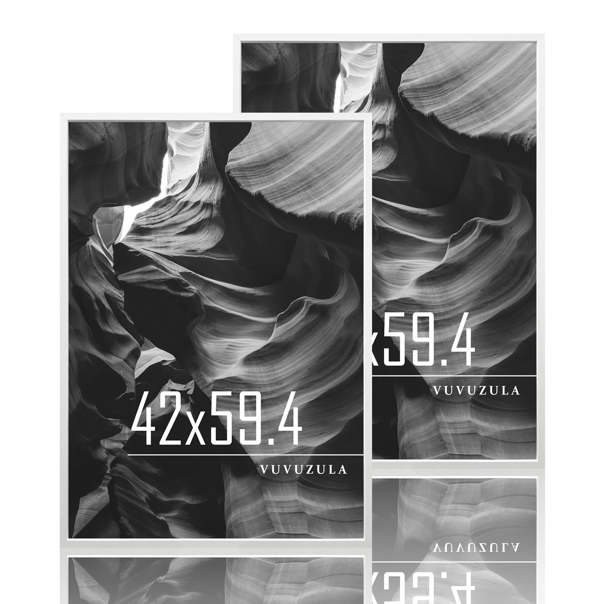 VUVUZULA Bilderrahmen A2 Weiß Holz 2er Set 42x59.4cm Fotorahmen Holzrahmen MDF Rahmen DIN A2 für Poster