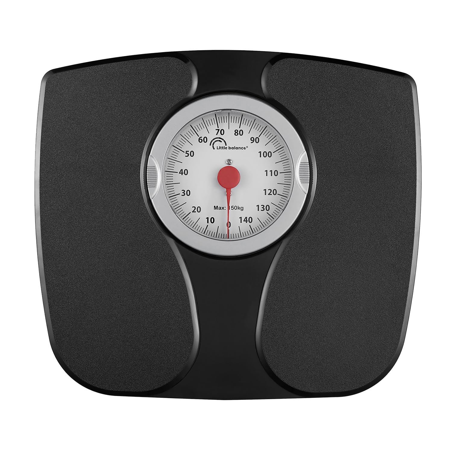 LITTLE BALANCE 8727 Confort 150, Bilancia pesapersone meccanica, Bilancia con schermo XL, Forma compatta, 150 kg, Nero