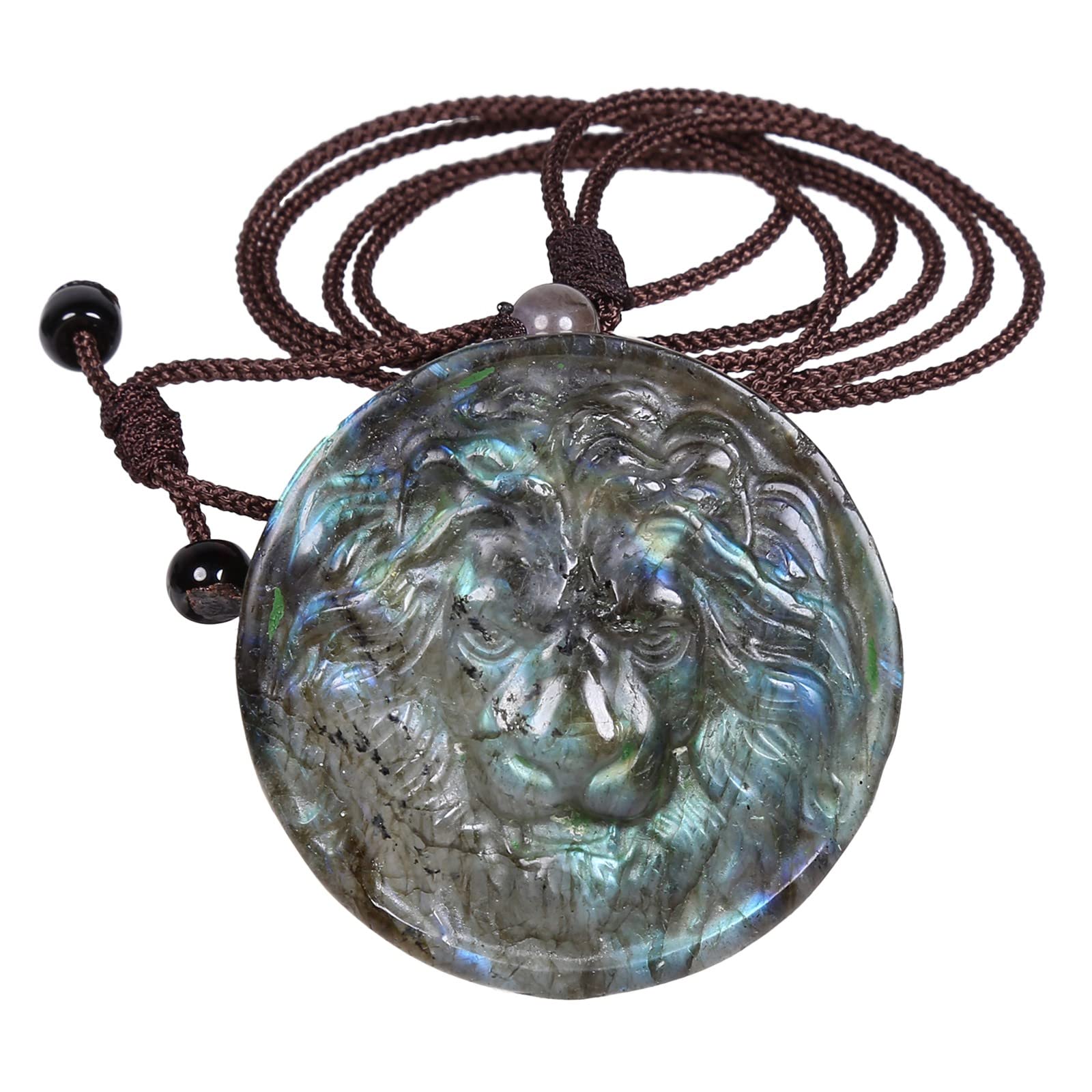 TUMBEELLUWA Collana con ciondolo in labradorite naturale, unisex, realizzata a mano, con pietra di cristallo, amuleto, con cordino regolabile