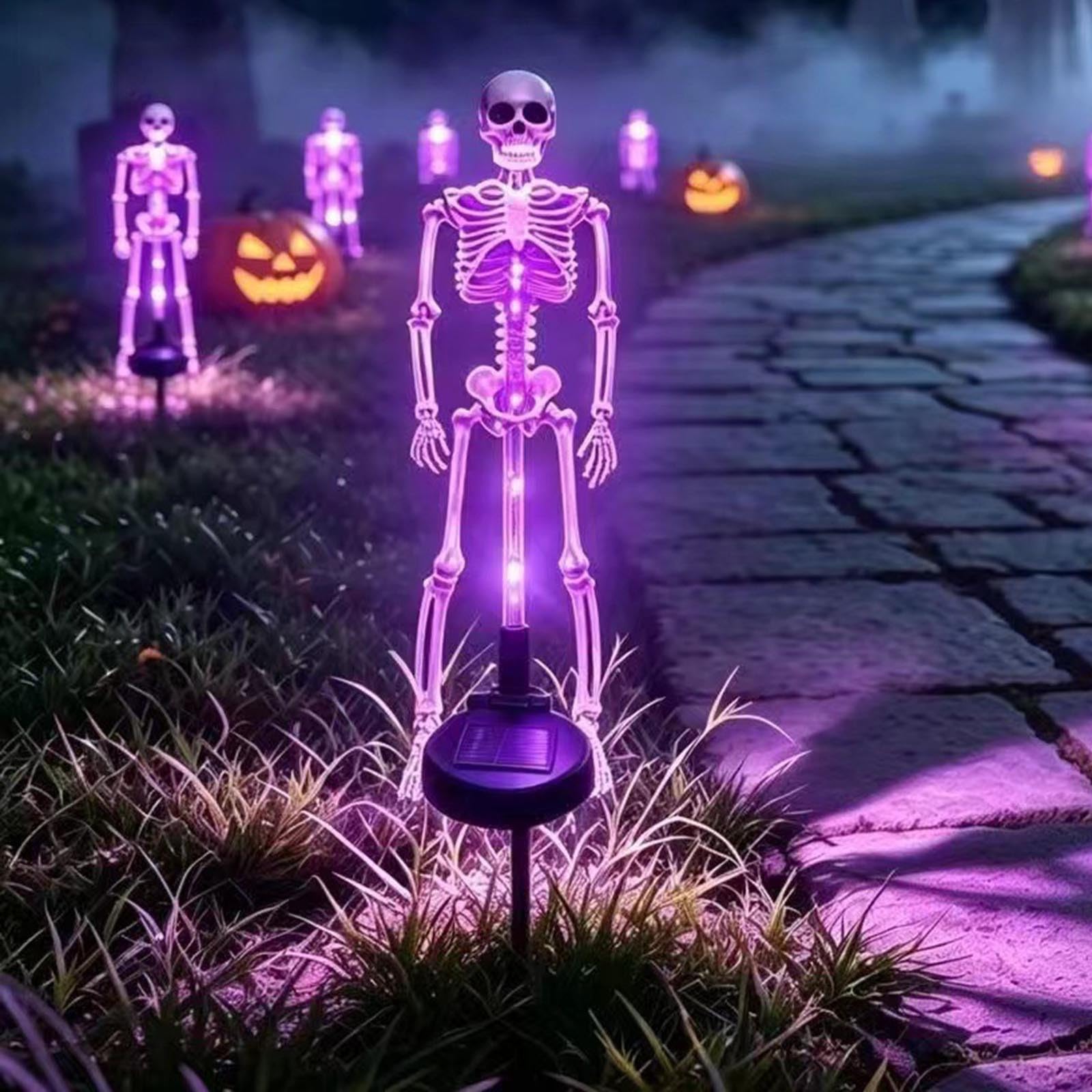 Solar Halloween Black Cat & Pumpkin Moon Garden Stake Light, Outdoor Waterproof Halloween Decoration Pathway Lamp with Crescent Moon, Hanging Pumpkin Lantern for Patio Yard Lawn Decor