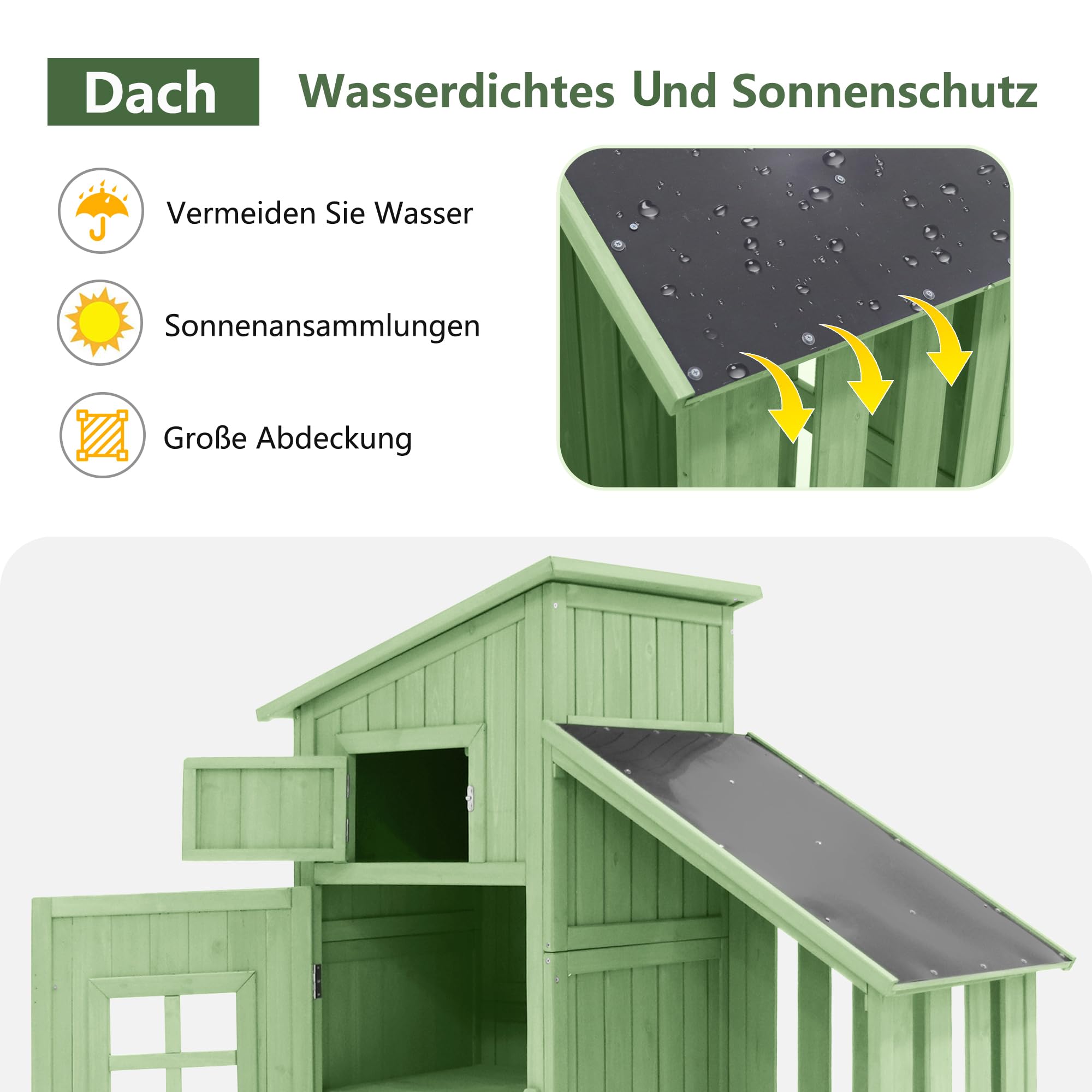 Gerätehaus Holz, Geräteschuppen, Outdoor Schrank 124x46x174cm, Geräteschrank mit Boden, Grün