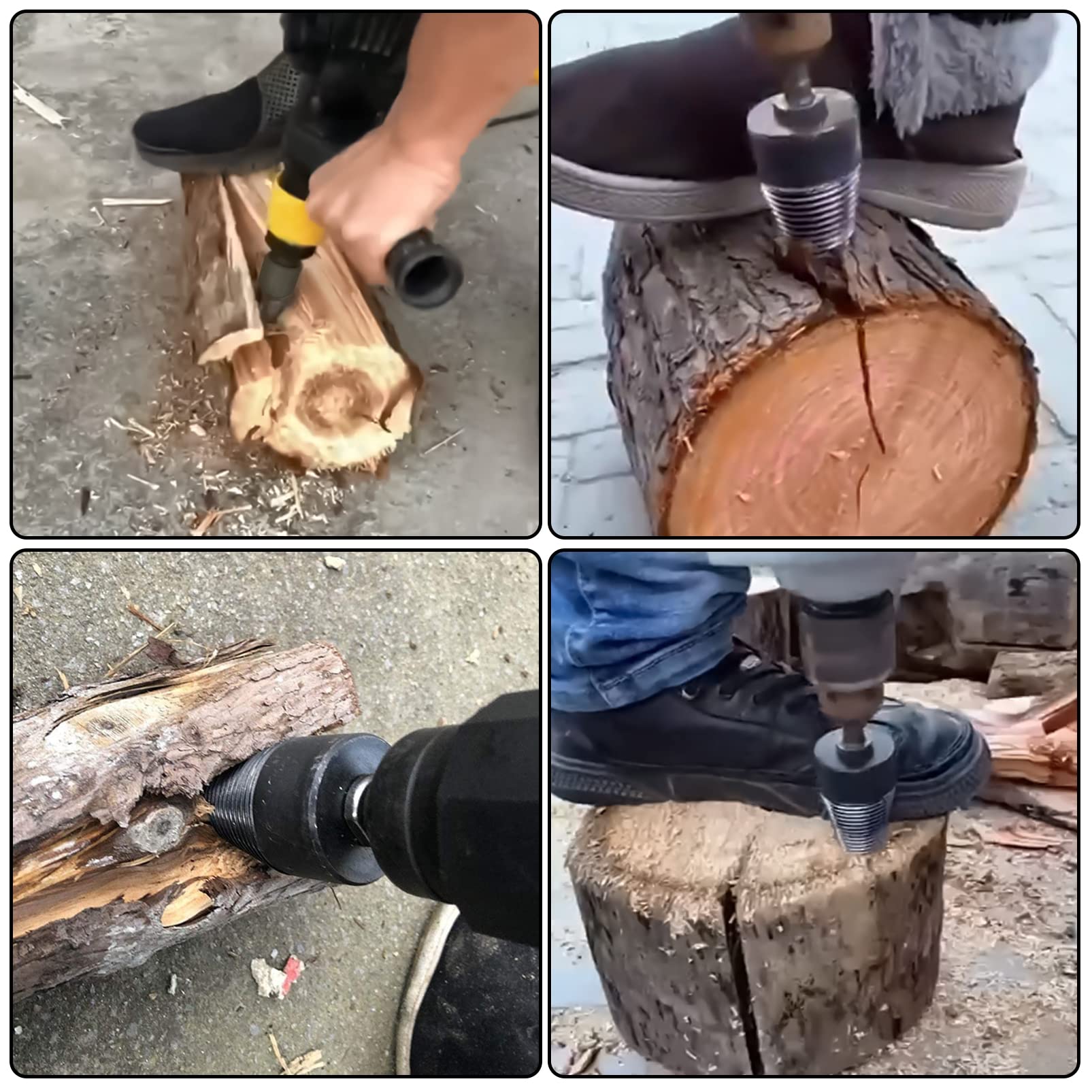 42 mm Spaccalegna Cono di Legno,Cono per Vite Spaccalegna,con 3 Manici,Trapano per Cono,Trapano ad Alte,Trapano per Legna da Ardere,Spaccalegna per Legno,Spaccalegna Elettrico