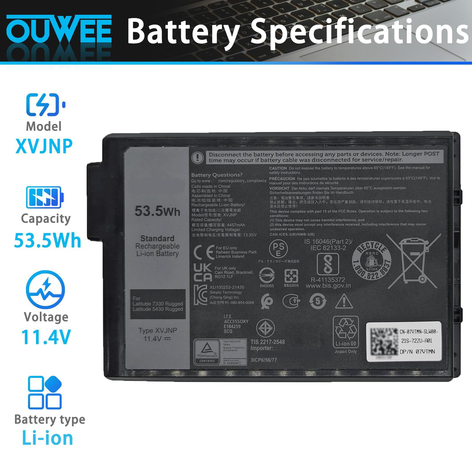 Amazon.com: OUWEE XVJNP Laptop Battery Compatible with Dell