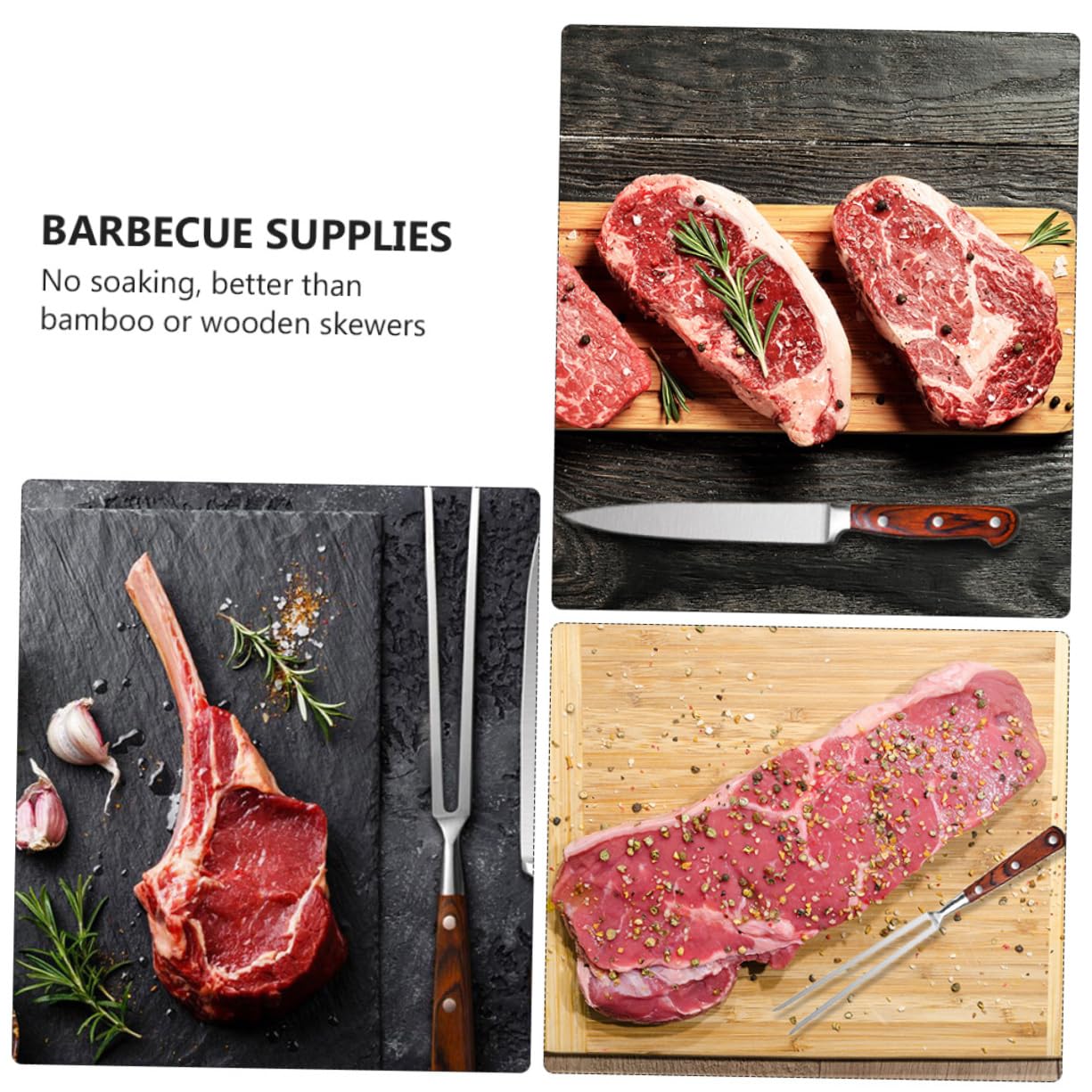 BESPORTBLE Cuchillo y Tenedor para Barbacoa Herramientas De Acero Inoxidable Mango De Madera para Outdoor Carne Parrillas Cortador y Tenedor para Carne De Cerdo Oveja