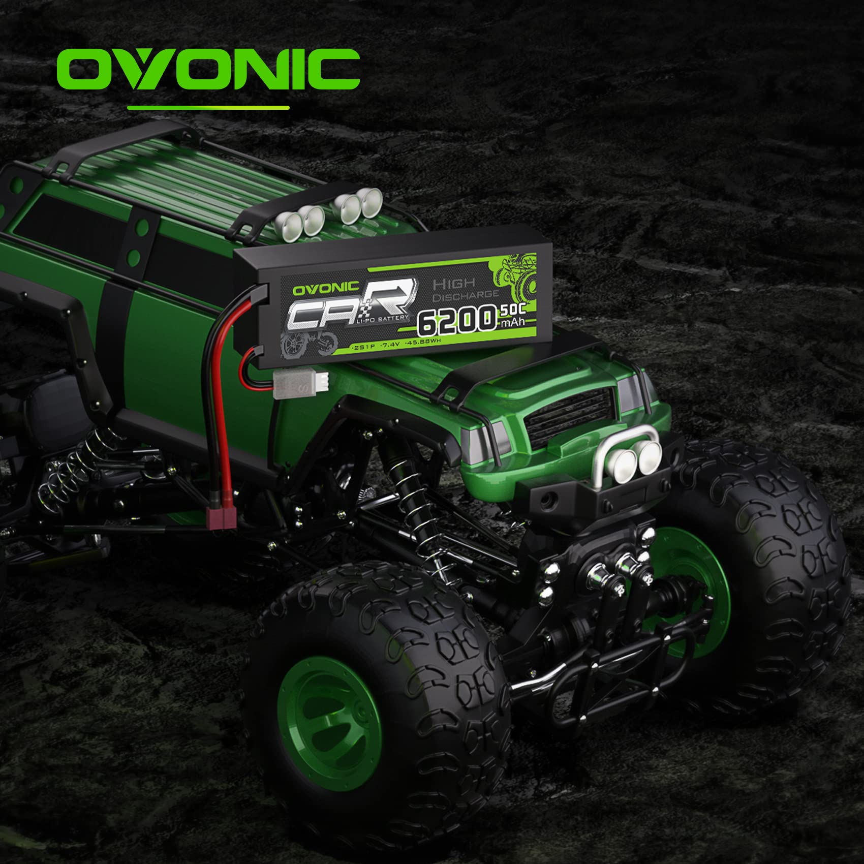 OVONIC 2s Batería Lipo 6200mAh 50C 7.4V Estuche Rígido con Conector Dean Style T para RC Airplane RC Helicóptero RC Car RC Boat Hobby (2 Paquetes)
