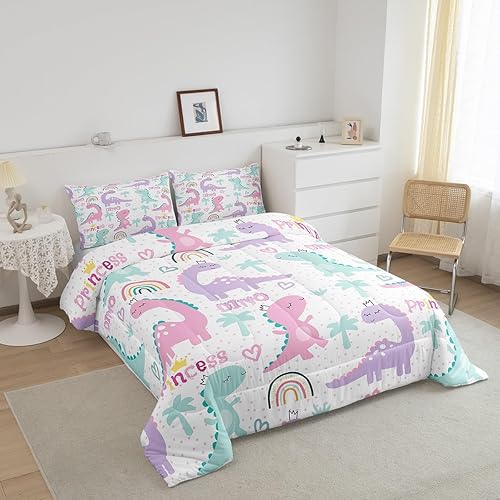 Miniatura 2 de Erosebridal Juego de ropa de cama de dinosaurio para niñas, tamaño individual, diseño de dinosaurio, diseño de dinosaurios, tamaño individual,