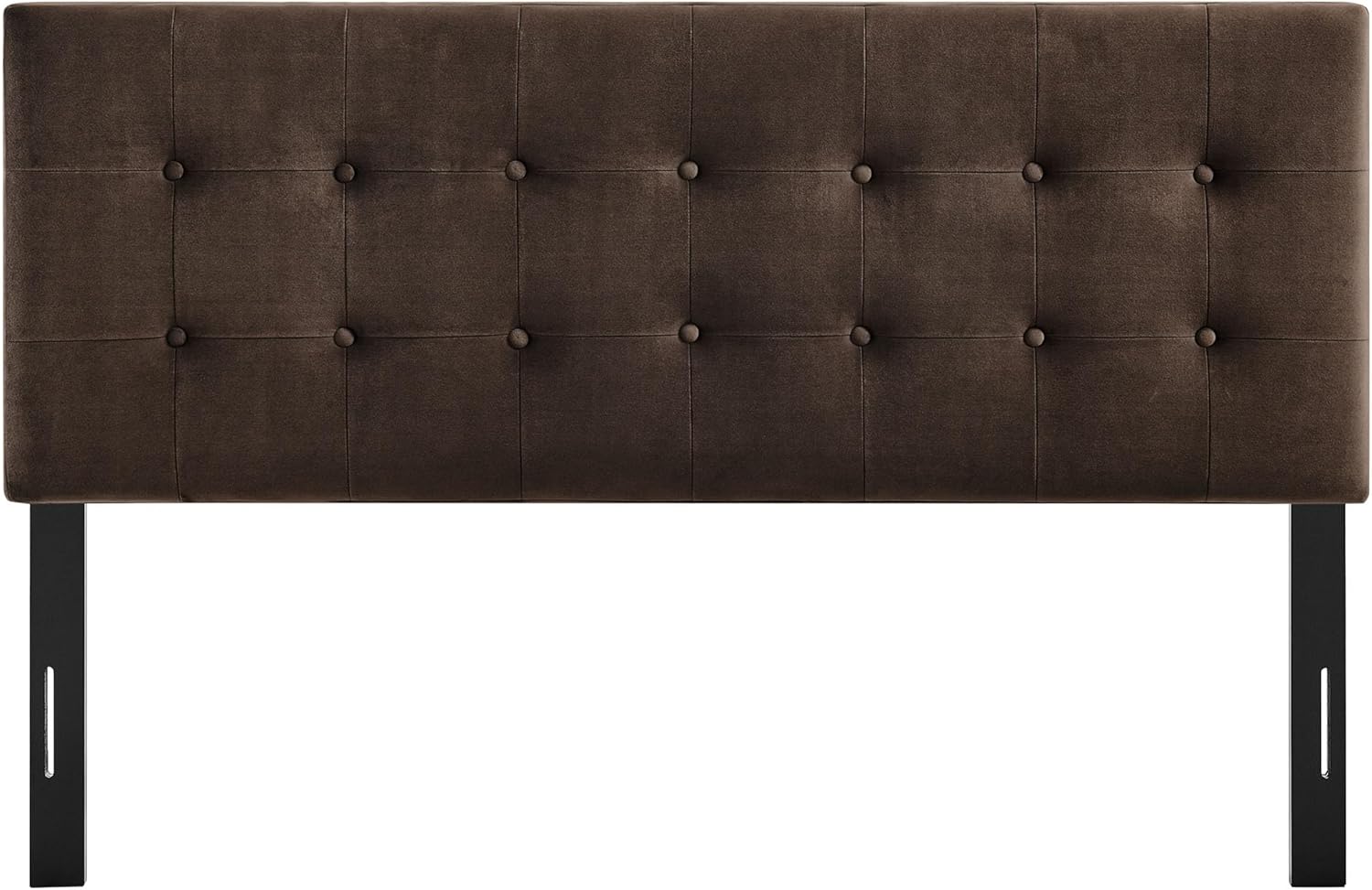 Modway Emily Queen Size Performance Velvet Headboard in Chocolate Brown - Stain-Resistant Velvet Upholstery with Button Tufting and 7 Adjustable Height Positions