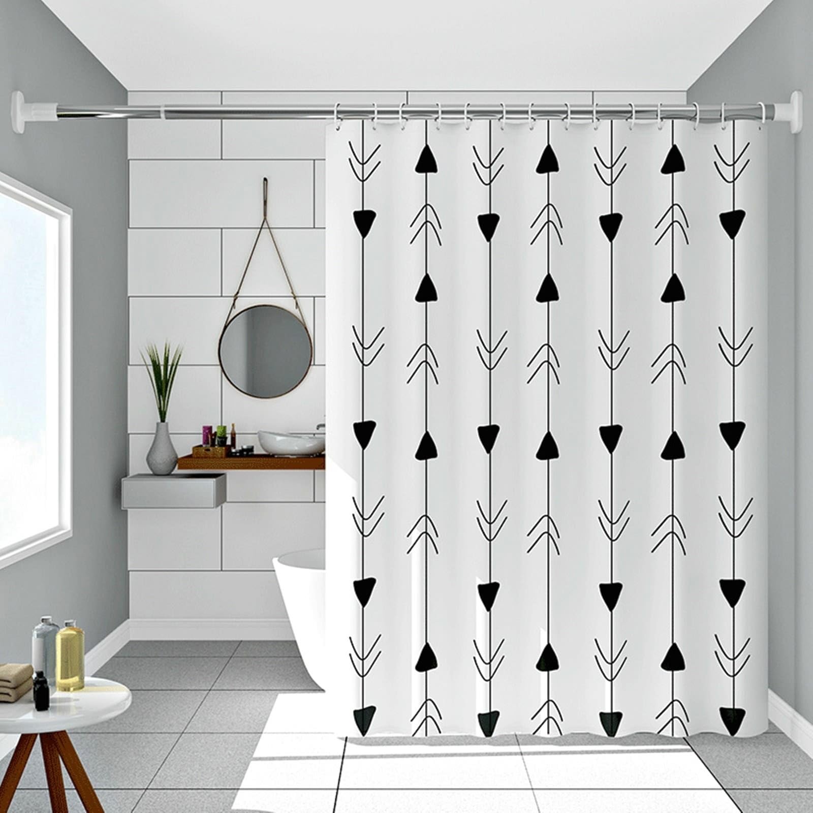 Rideau de douche 80x180 cm pour petite salle de bain moderne motif flèche