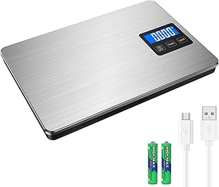 ORIA Kitchen Scale, 15kg Digital Food Scale, USB Rechargeable and with Waterproof Glass Body, Kitchen Weighing Scale, High Accuracy Multifunctional Food Scale, Battery Included, Silver