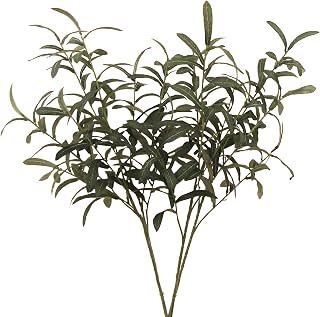 Künstliche Olivenbaumzweige, künstliche grüne Blätter mit langen Stielen, dekoratives künstliches Laubpflanze, Blumenarrangement für drinnen und draußen, 4 Stiele (76 cm ohne Olive)