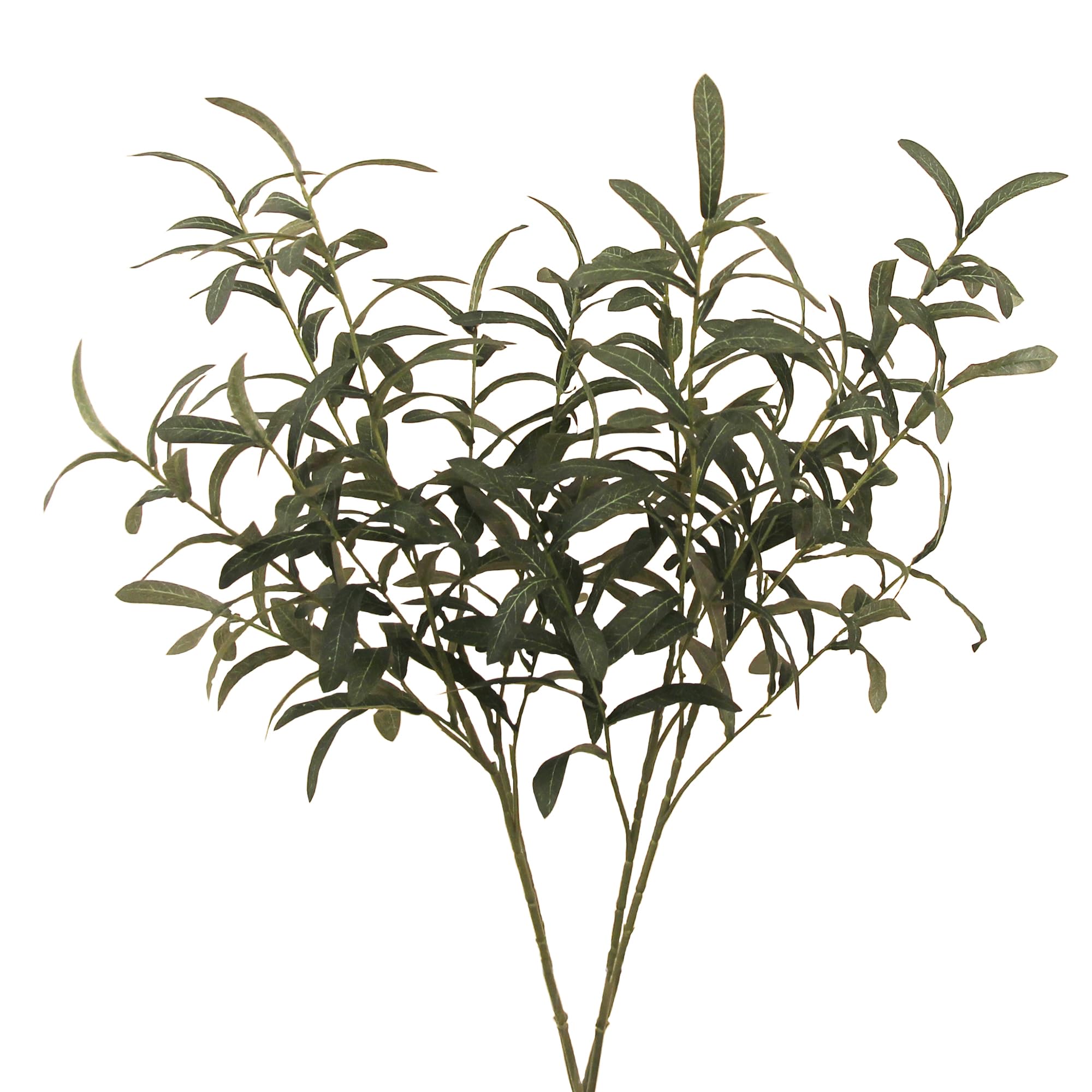 Künstliche Olivenbaumzweige, künstliche grüne Blätter mit langen Stielen, dekoratives künstliches Laubpflanze, Blumenarrangement für drinnen und draußen, 4 Stiele (76 cm ohne Olive)