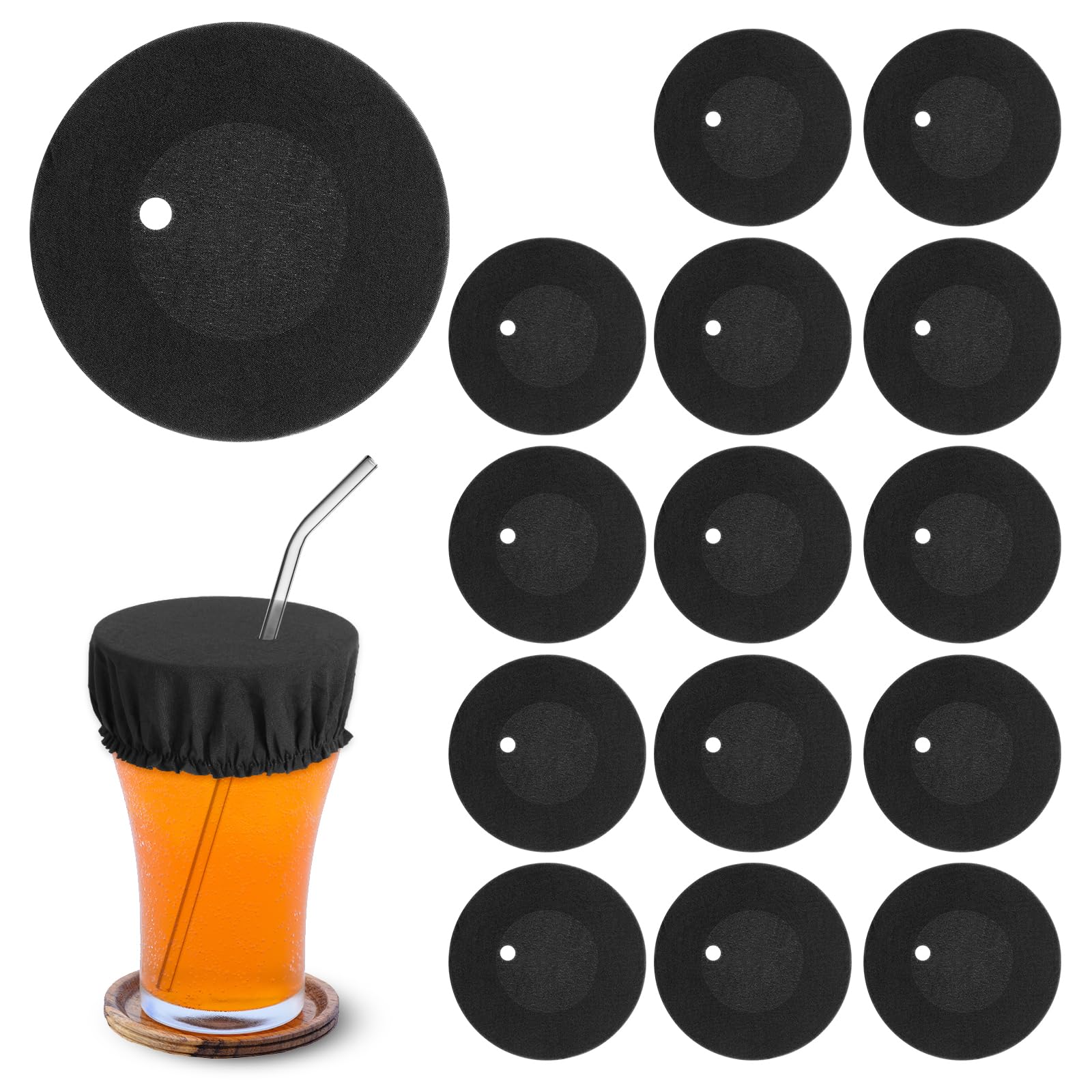 15 Piece Drink Cover Scrunchies, Elastic Fabric Class Cup Drink Covers, Anti Spike Drink Cover with Straw Hole