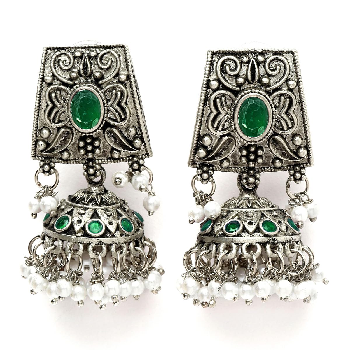 Karatcart Oxidised Silver Green Kundan Studded Jhumki Earrings for Women (B0CFXJR668) Amazon Price History, Amazon Price Tracker