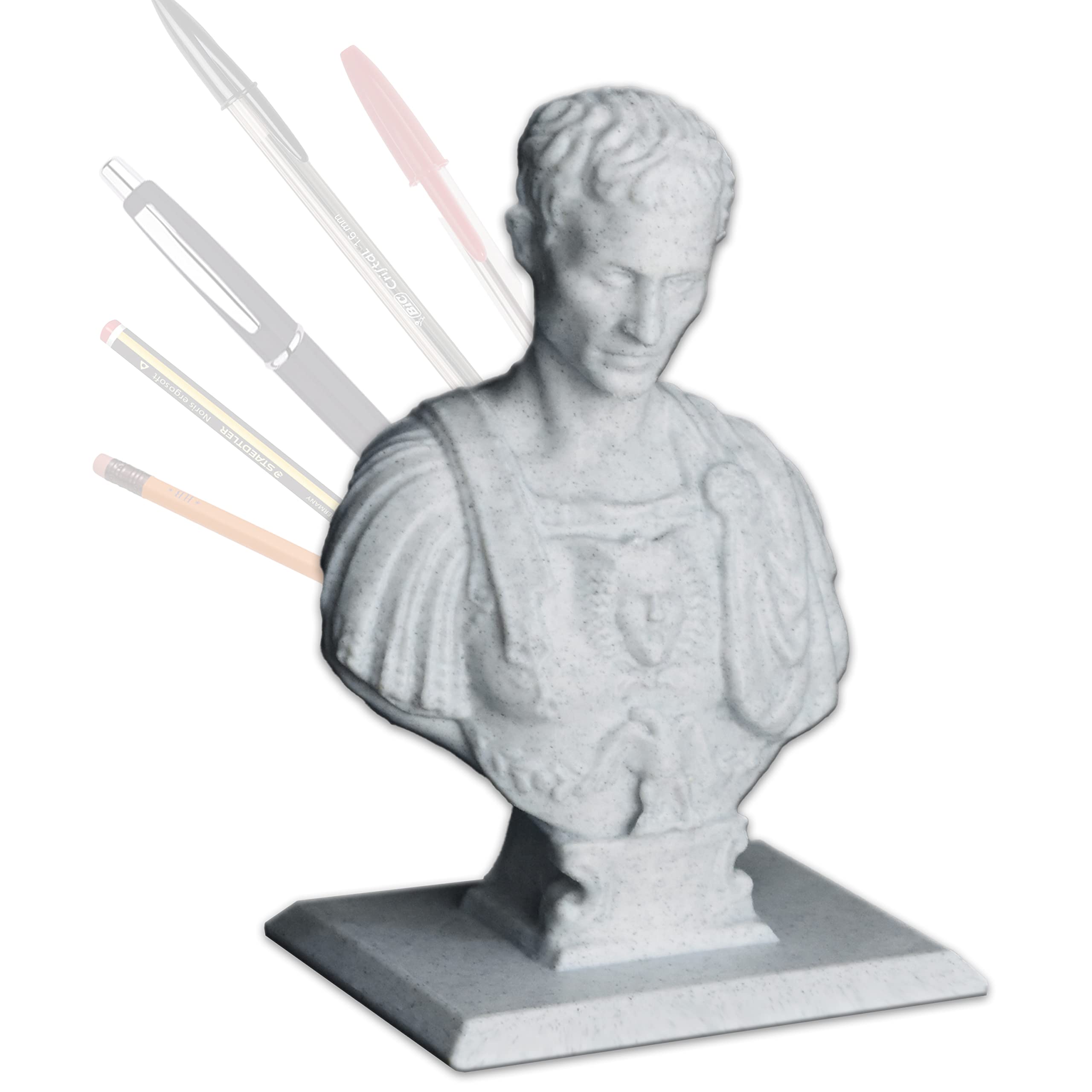 Giulio Cesare portamatite statua porta penna matita ufficio scrivania mezzo busto statua 150mm 3D 5 posti PLA biodegradabile (Marmo)