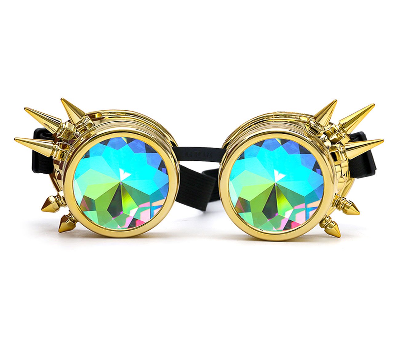 FUT Festivals Chrome Vintage Frame Steamopunk Goggles Rainbow Lenses with Kaleidoscope Crystal Lenses