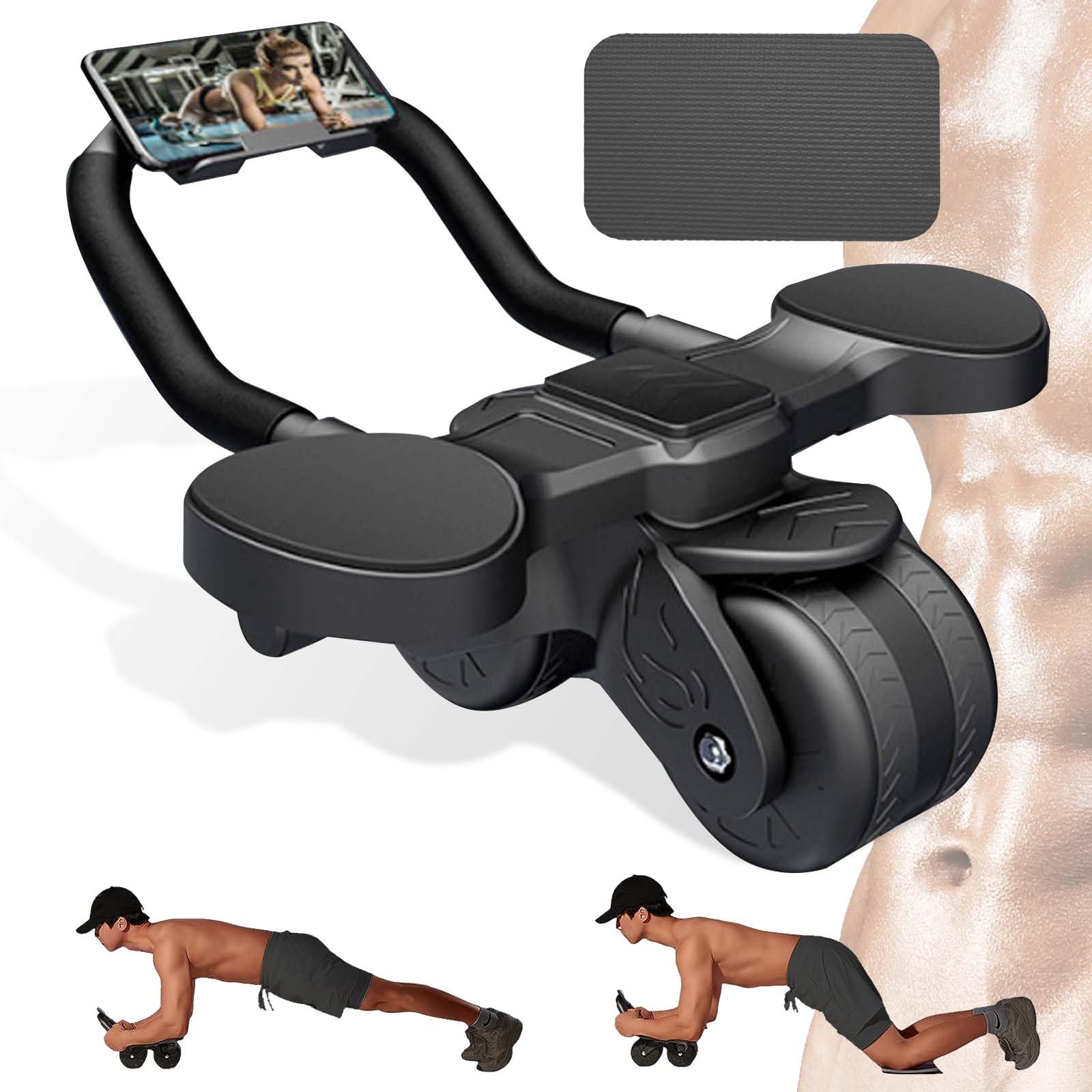 Automatyczne odbijanie, trener brzucha, do treningu mięśni brzucha ze stabilnymi podwójnymi kółkami, z uchwytem na telefon i podpórką na łokcie, sprzęt fitness do odchudzania w domu