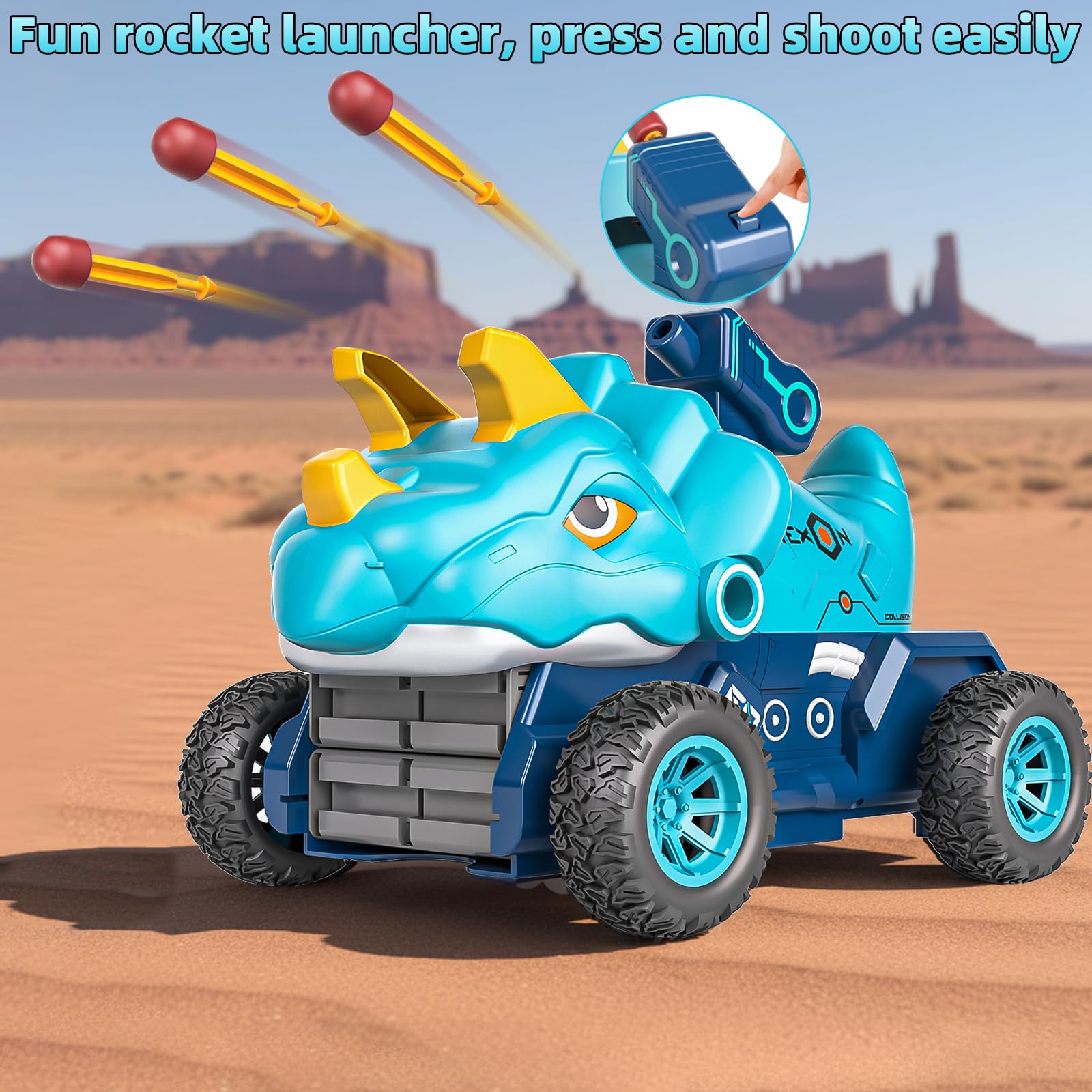 Doloowee Dinosaur Track Car, Toy Car with Inertia Force, Car Race Track Set Gift for Boys Aged 3-5 Years, Blue - Image 3