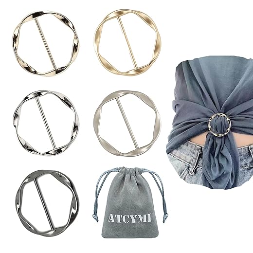 5-Pack Metal Scarf Ring Clips with Bag