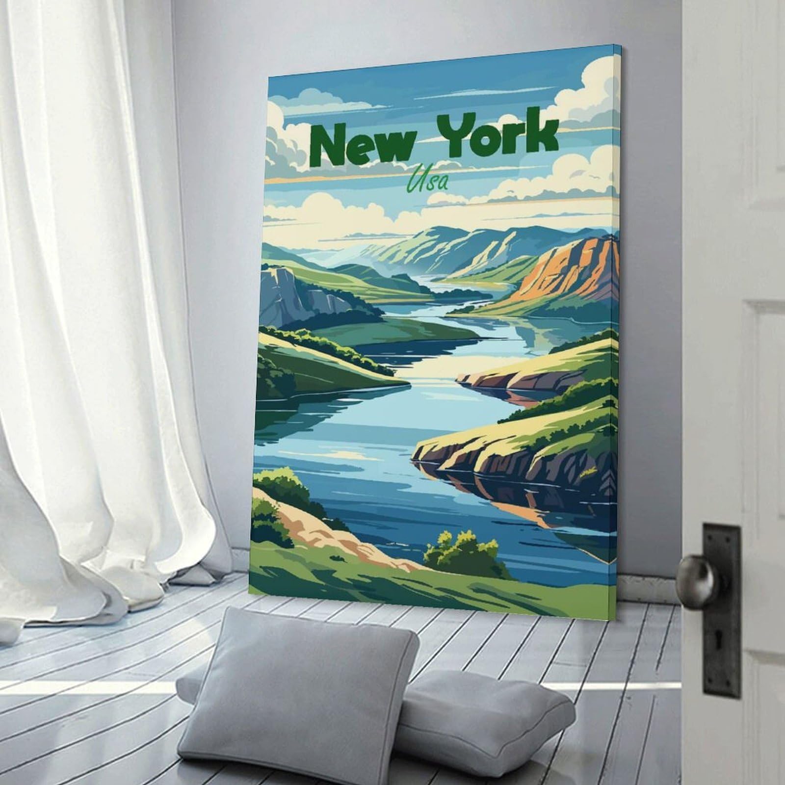 Junmoney Wall Picture Print New York Landscape Illustration, 24x36inch(60x90cm), for Entrance Walls, Hall Decor Or Foyers, A Neat Decor Update for Hallways