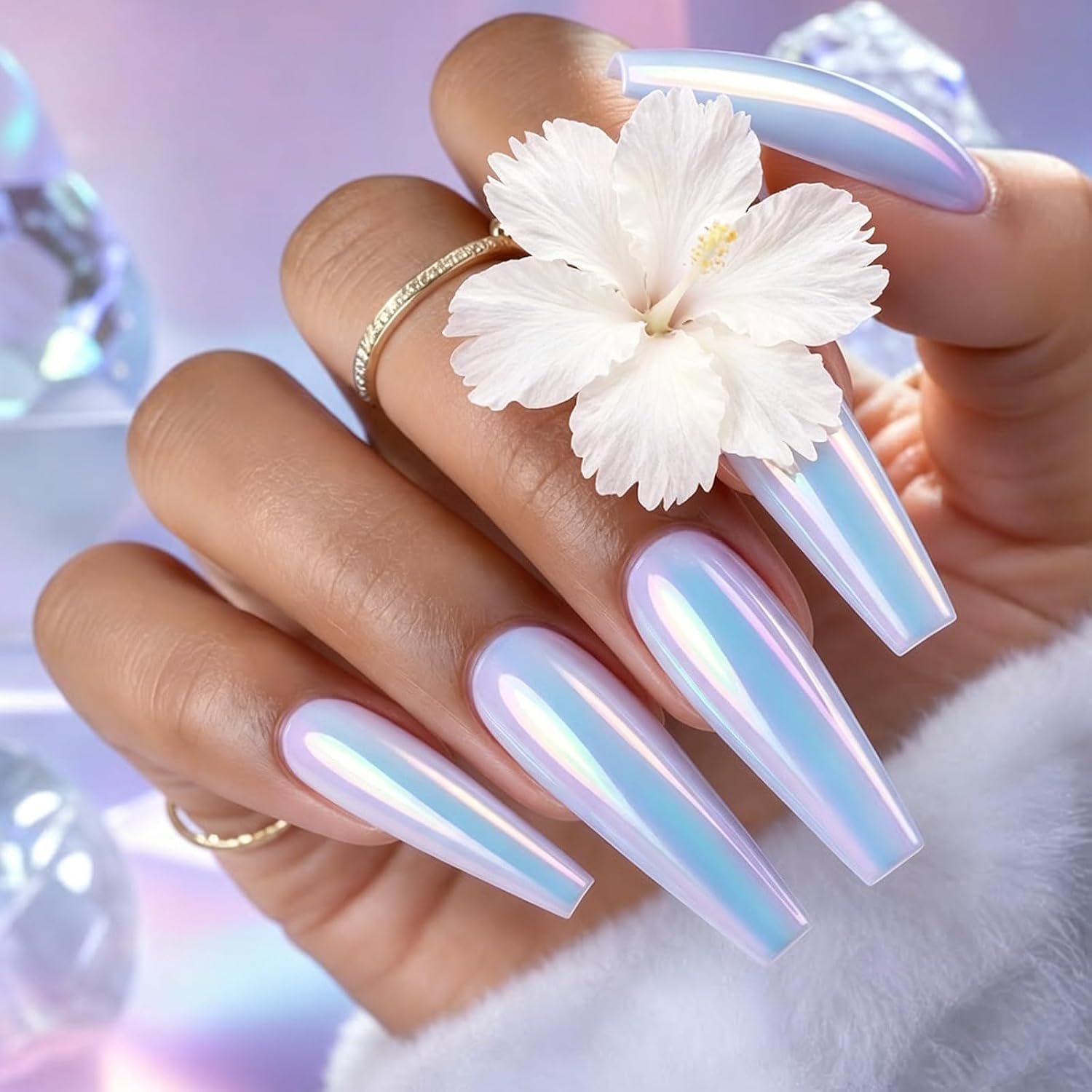 9pcs Moonlight Chrome Nail Powder Set Unicorn Mermaid Iridescent Aurora Chrome Glitter Pigment with Eyeshadow Sticks Metallic Holographic Pearlescent Glitter Dust DIY Nail Salon Manicure Decoration