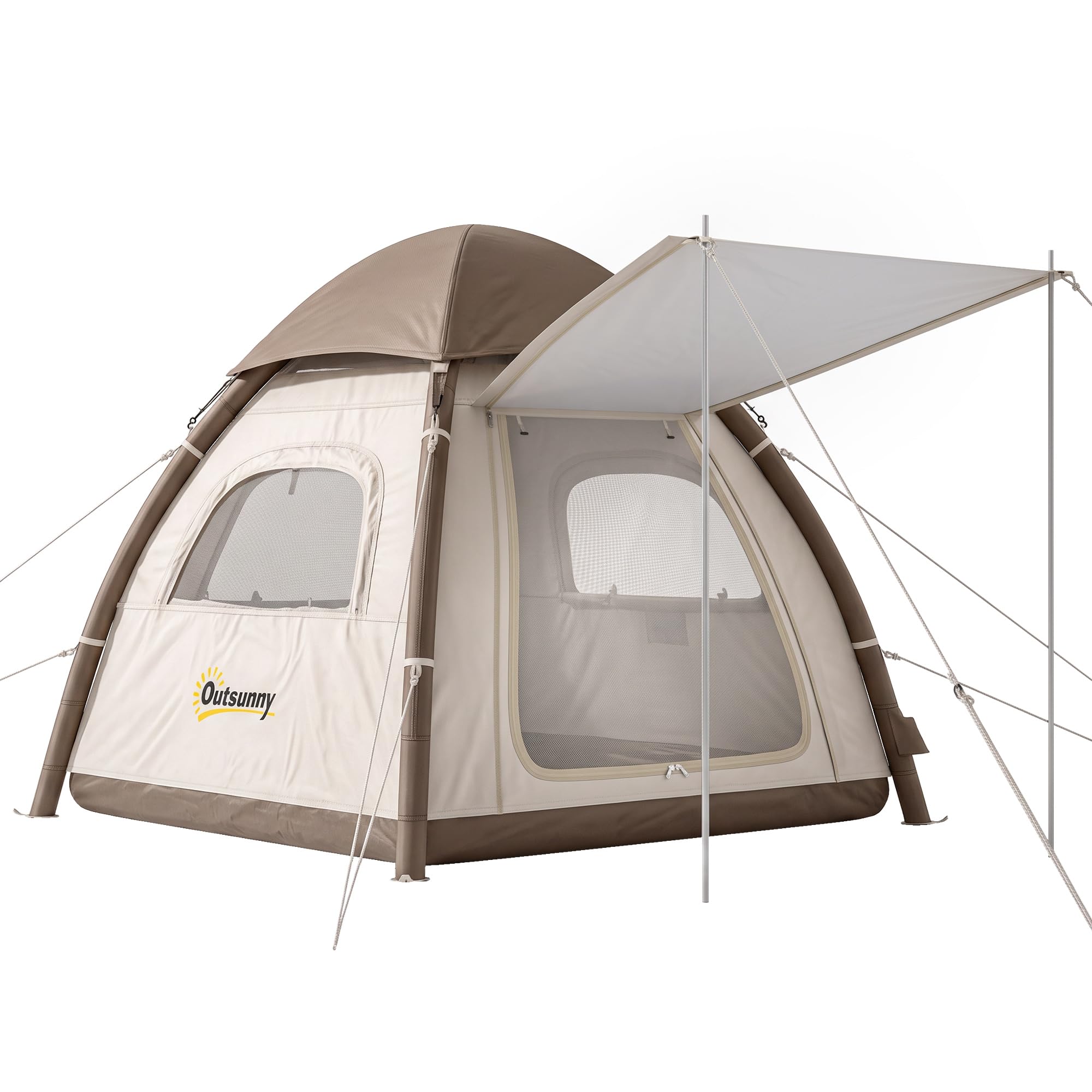 Outsunny Tienda de Campaña Inflable con Mosquitera para 3–4 Personas | Tienda de Campaña con Vestíbulo, Bomba, UPF30+, Puertas, Bolsa Transporte, Montaje Rápido, Cubierta Impermeable 3000 mm