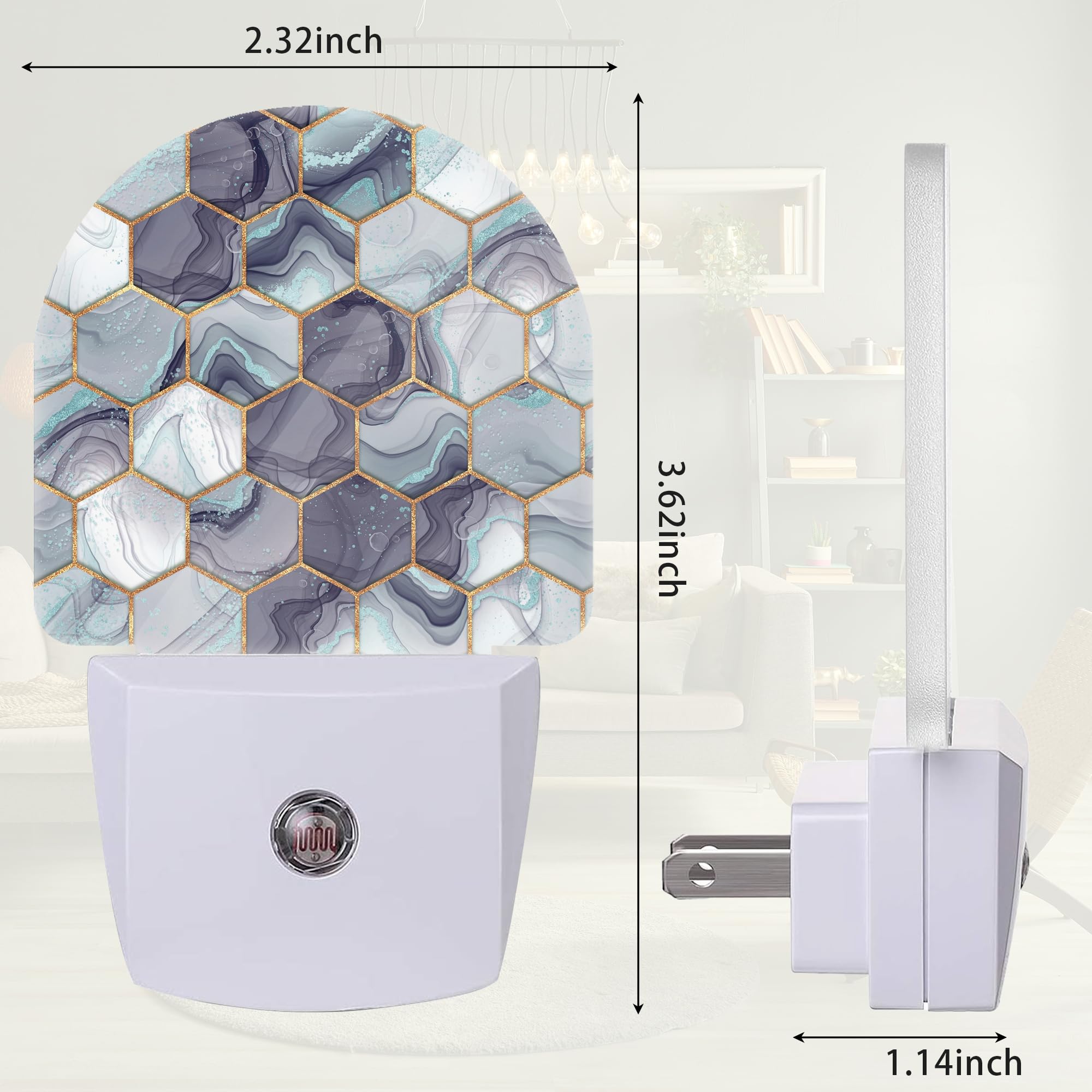 ZTHLL Hexagon Golden Blue Marble Night Light Night Light Plug into Wall with Dusk to Dawn Sensor LED — view 2